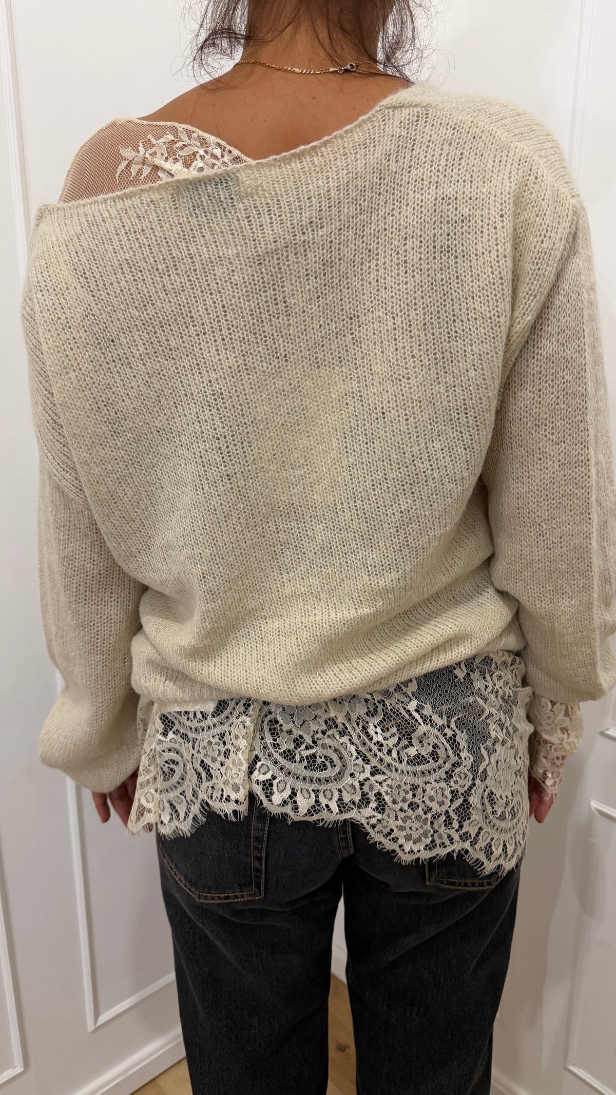 Maglia V più pizzo panna Susy Mix