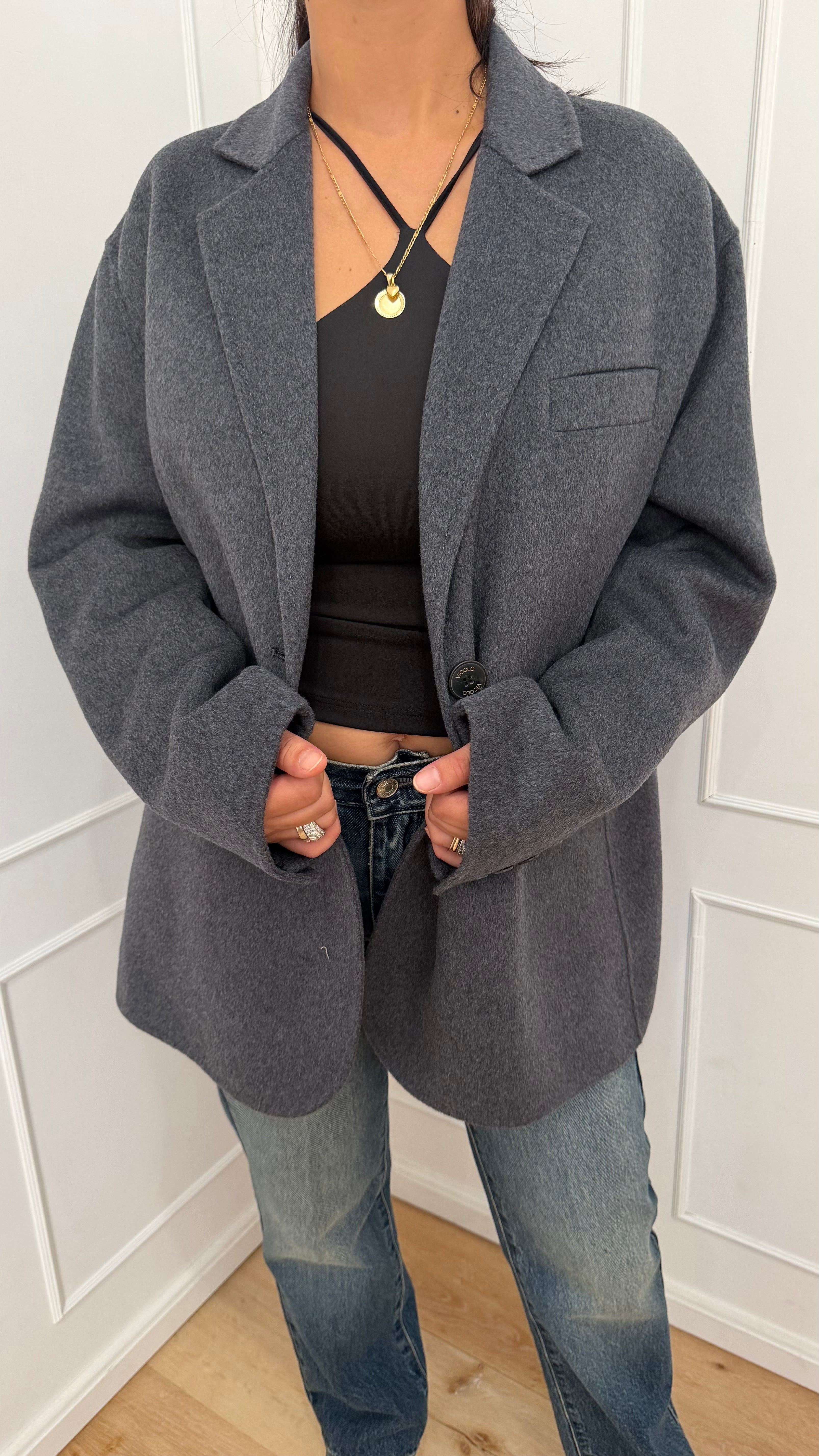 Cappotto corto in misto lana grigio Vicolo