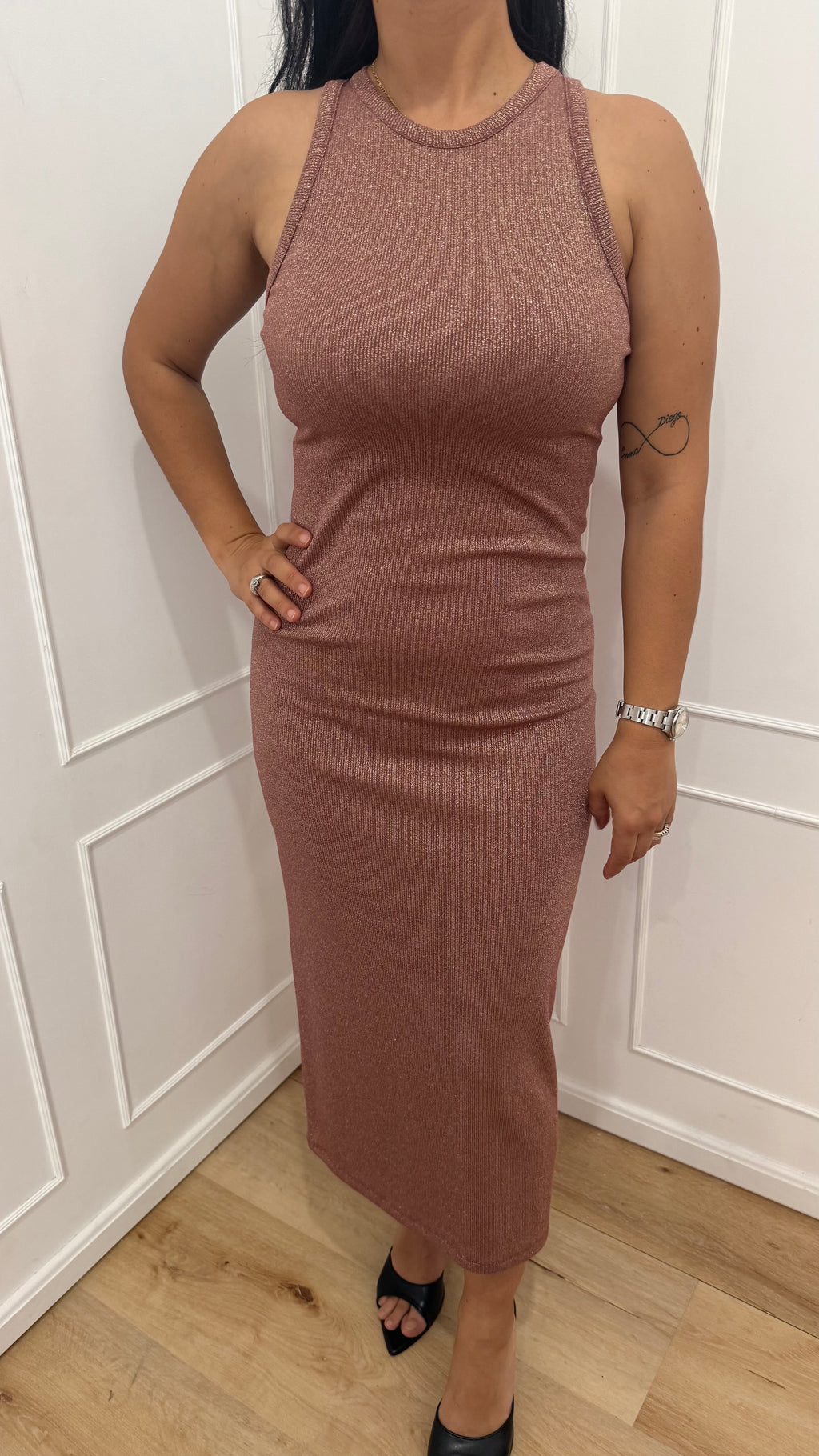 Abito lurex midi rosa gold vicolo