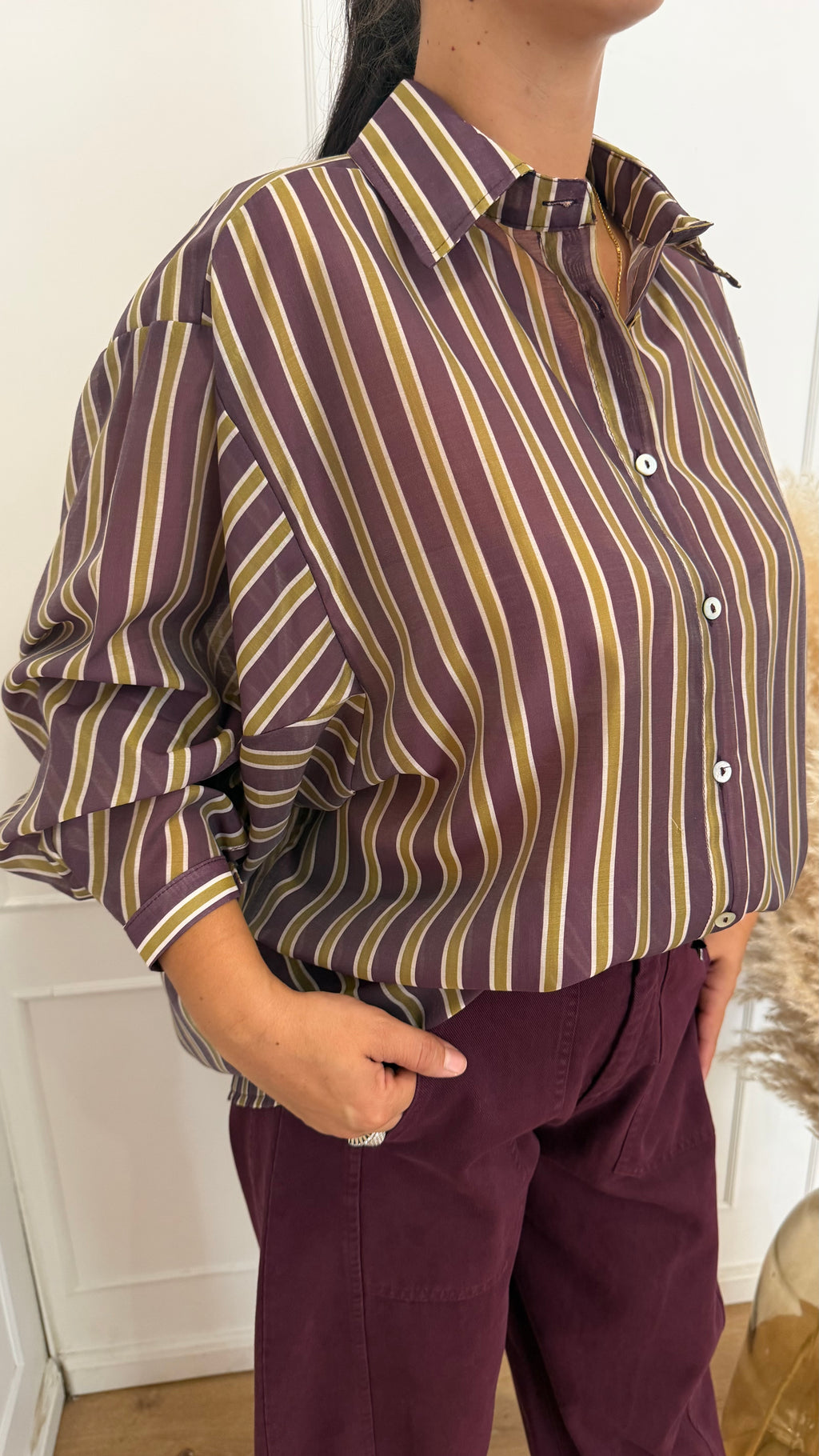 Camicia rigata melanzana susymix