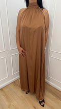 Vestito lungo fiocco sul collo bronzo vicolo