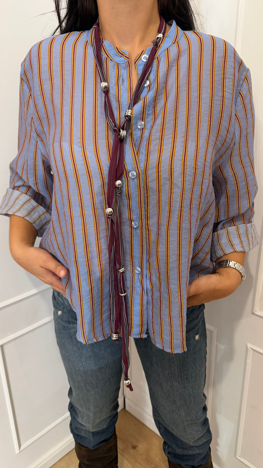 Camicia nomad con collana righe celeste Haveone
