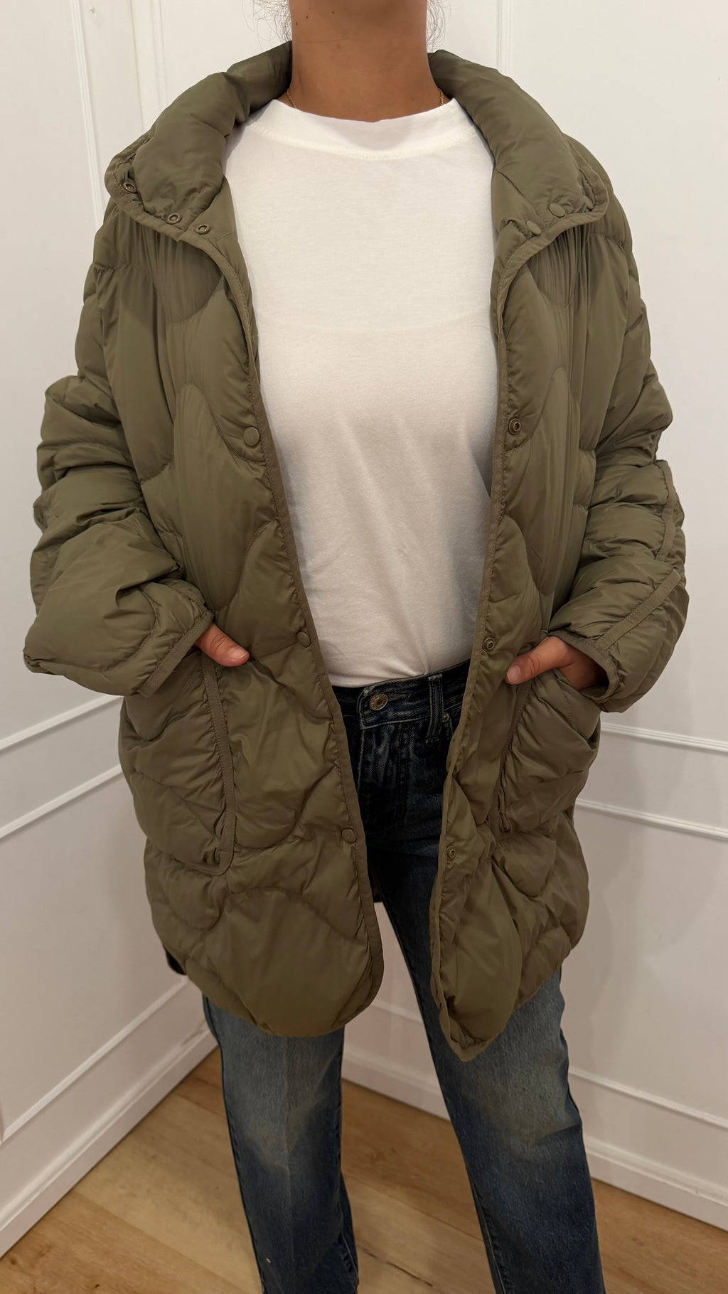 Piumino midi con impunture verde militare Haveone