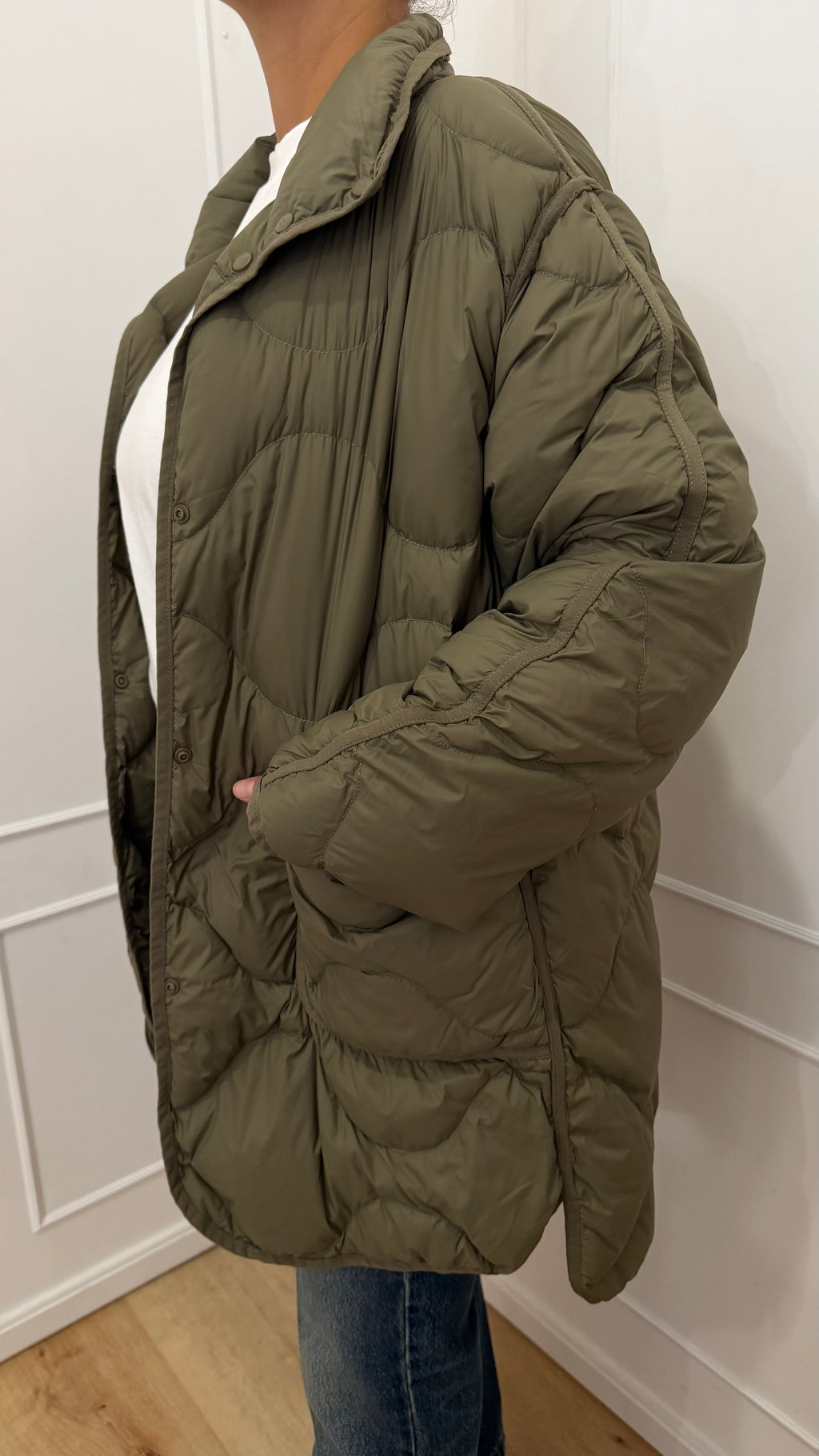Piumino midi con impunture verde militare Haveone