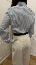 Camicia azzurra a righe con bottone gioiello Susy mix