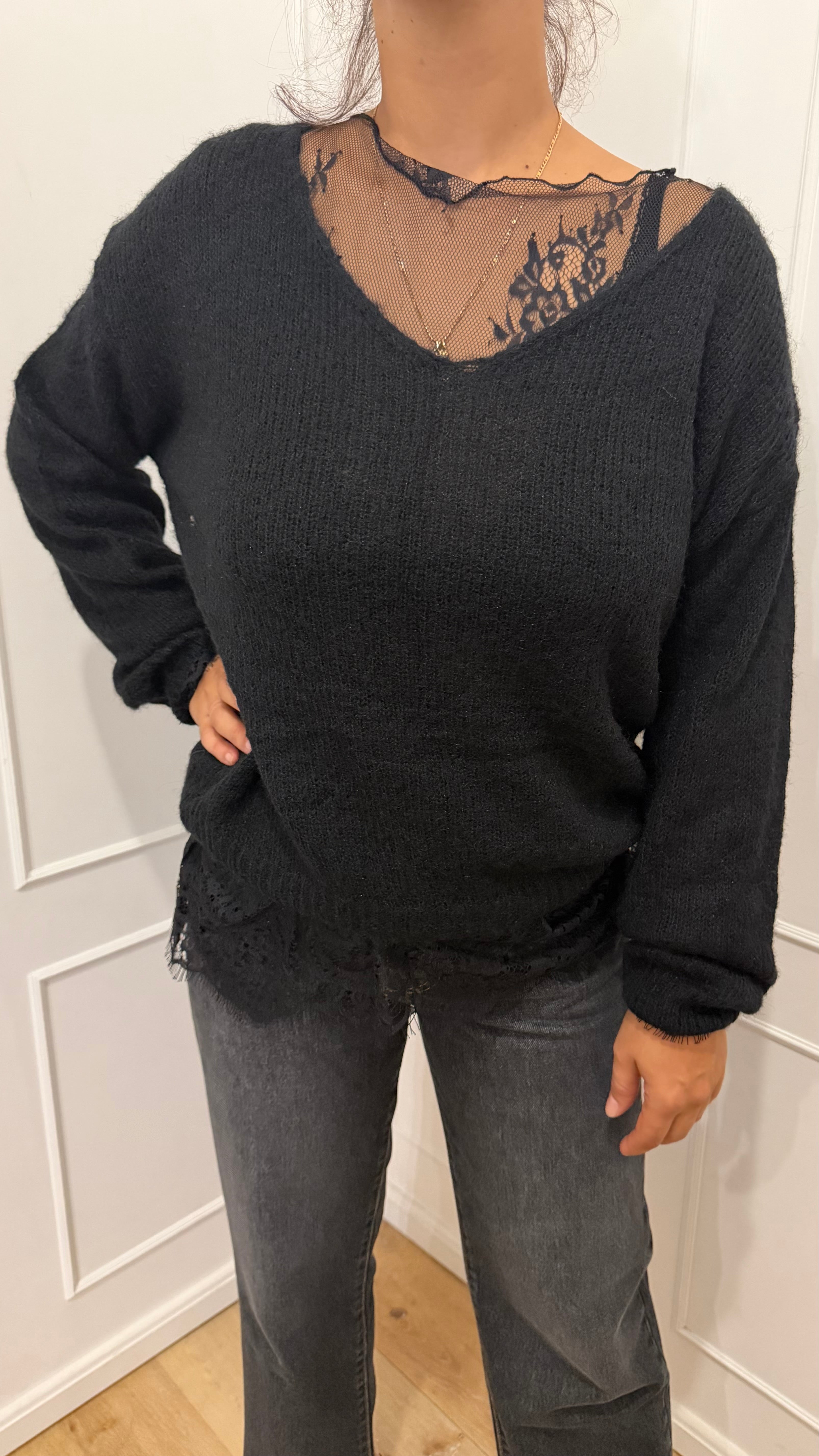 Maglia V più pizzo nero Susy Mix