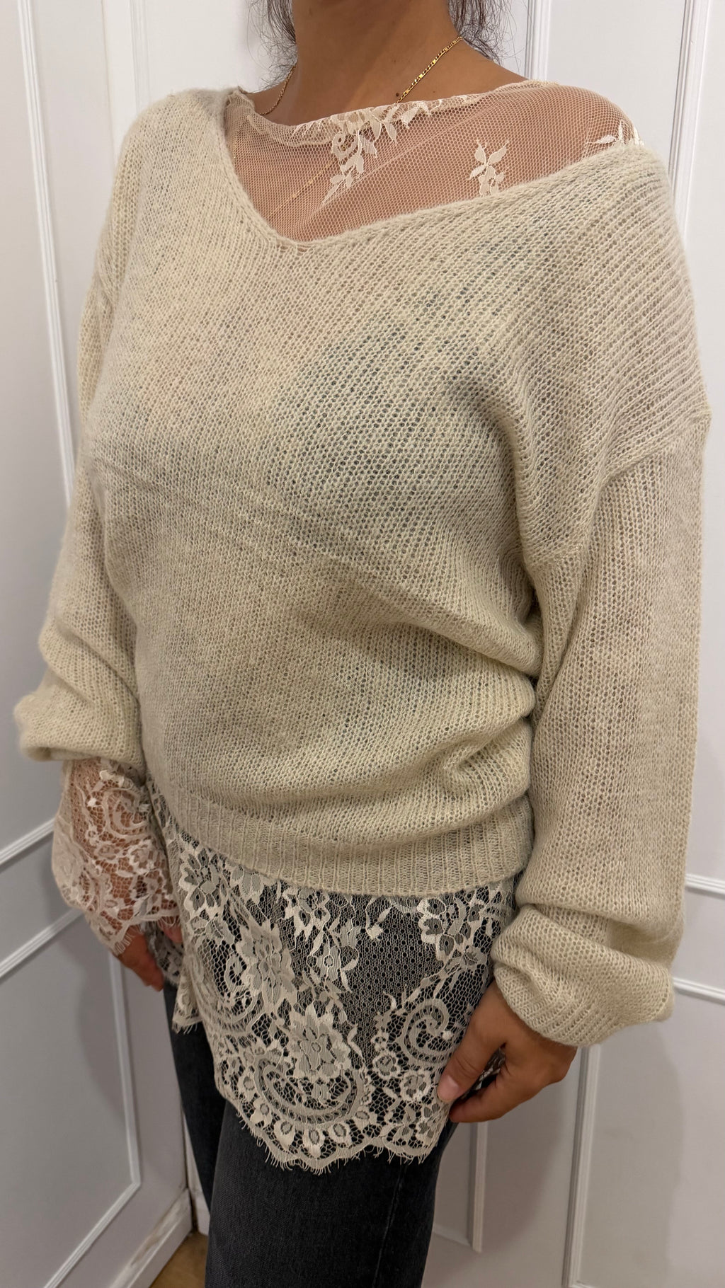 Maglia V più pizzo panna Susy Mix