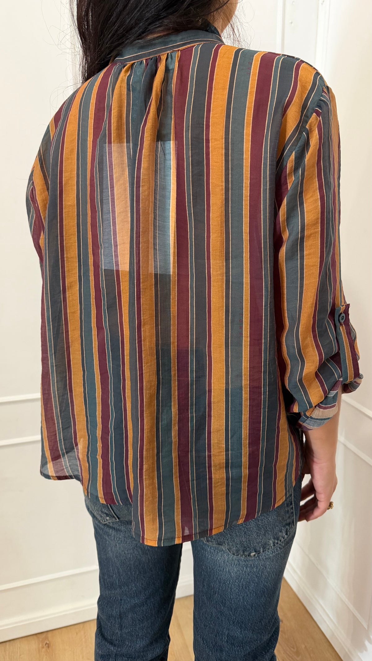 Camicia nomad con collana righe ottanio e ocra Haveone