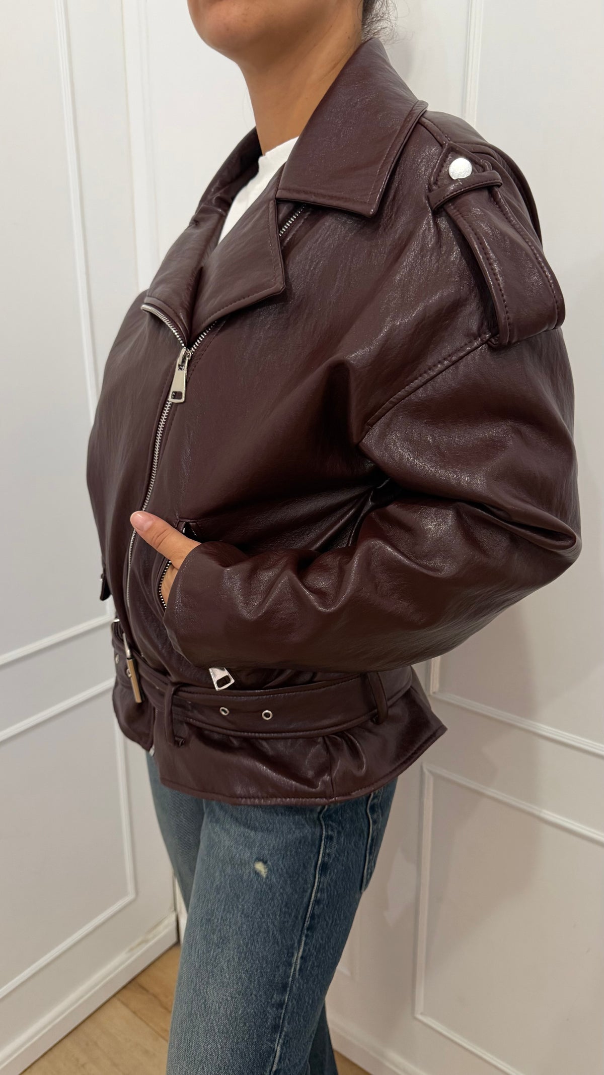 Chiodo con cintura bordeaux haveone