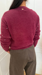 Paricollo bordeaux effetto pelo con strass Griffai