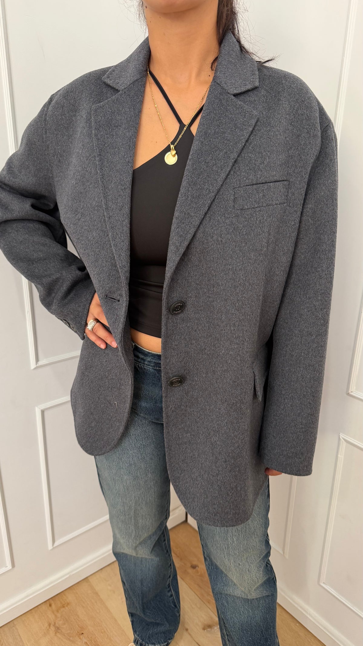 Cappotto corto in misto lana grigio Vicolo