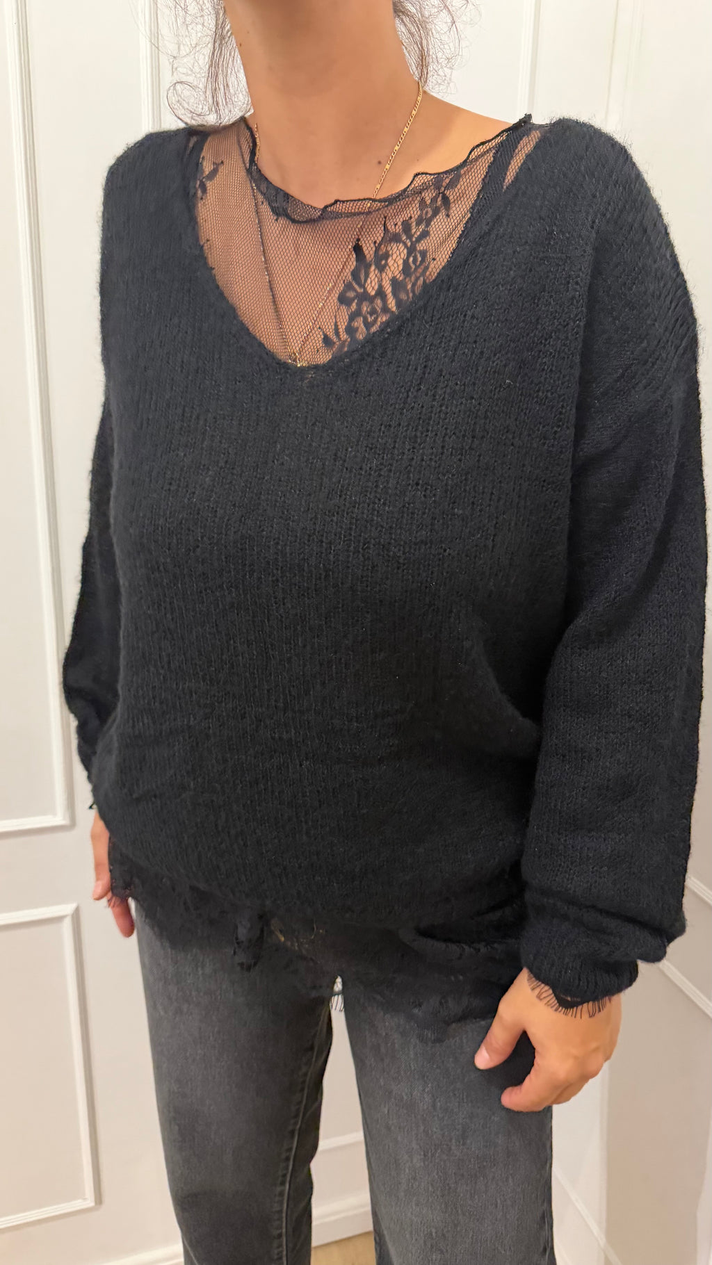 Maglia V più pizzo nero Susy Mix