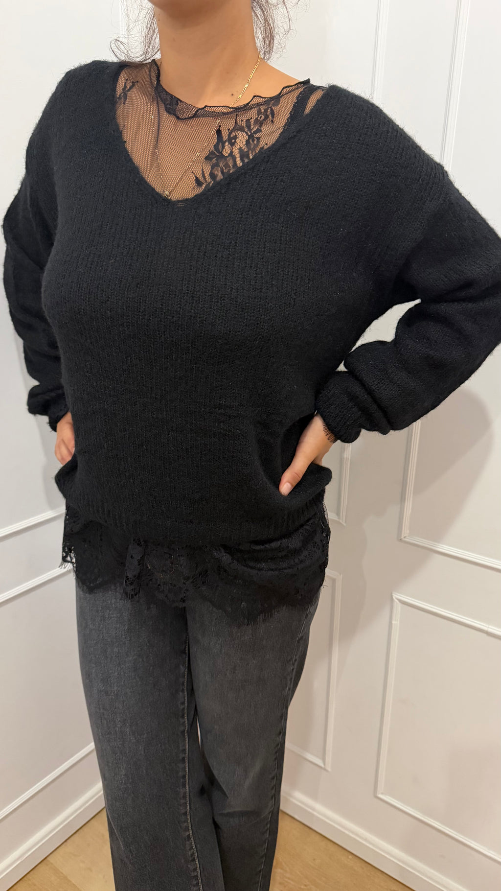 Maglia V più pizzo nero Susy Mix