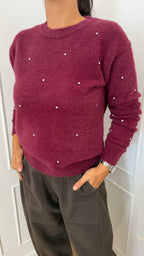Paricollo bordeaux effetto pelo con strass Griffai