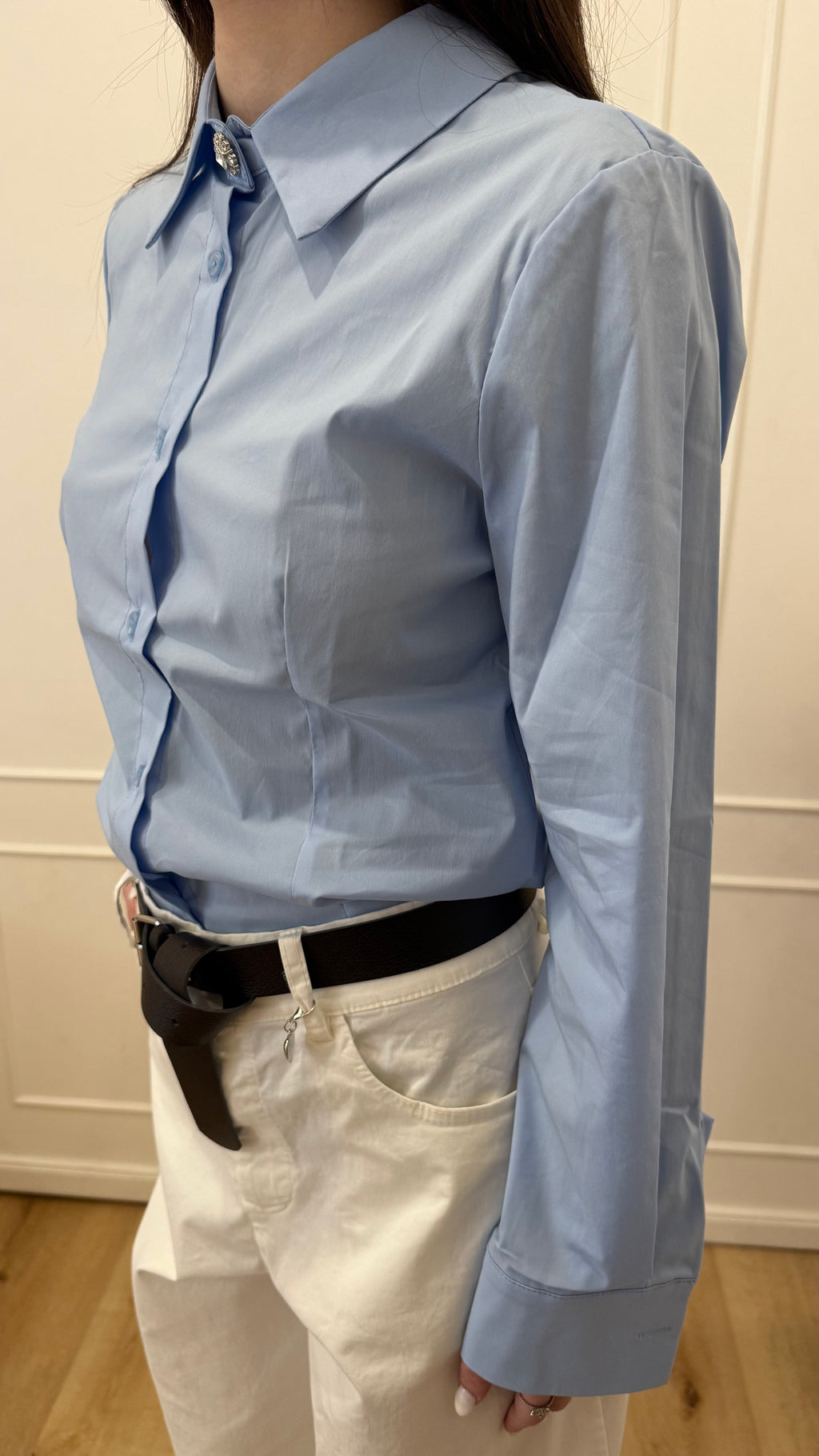 Camicia bottone gioiello celeste Susy Mix