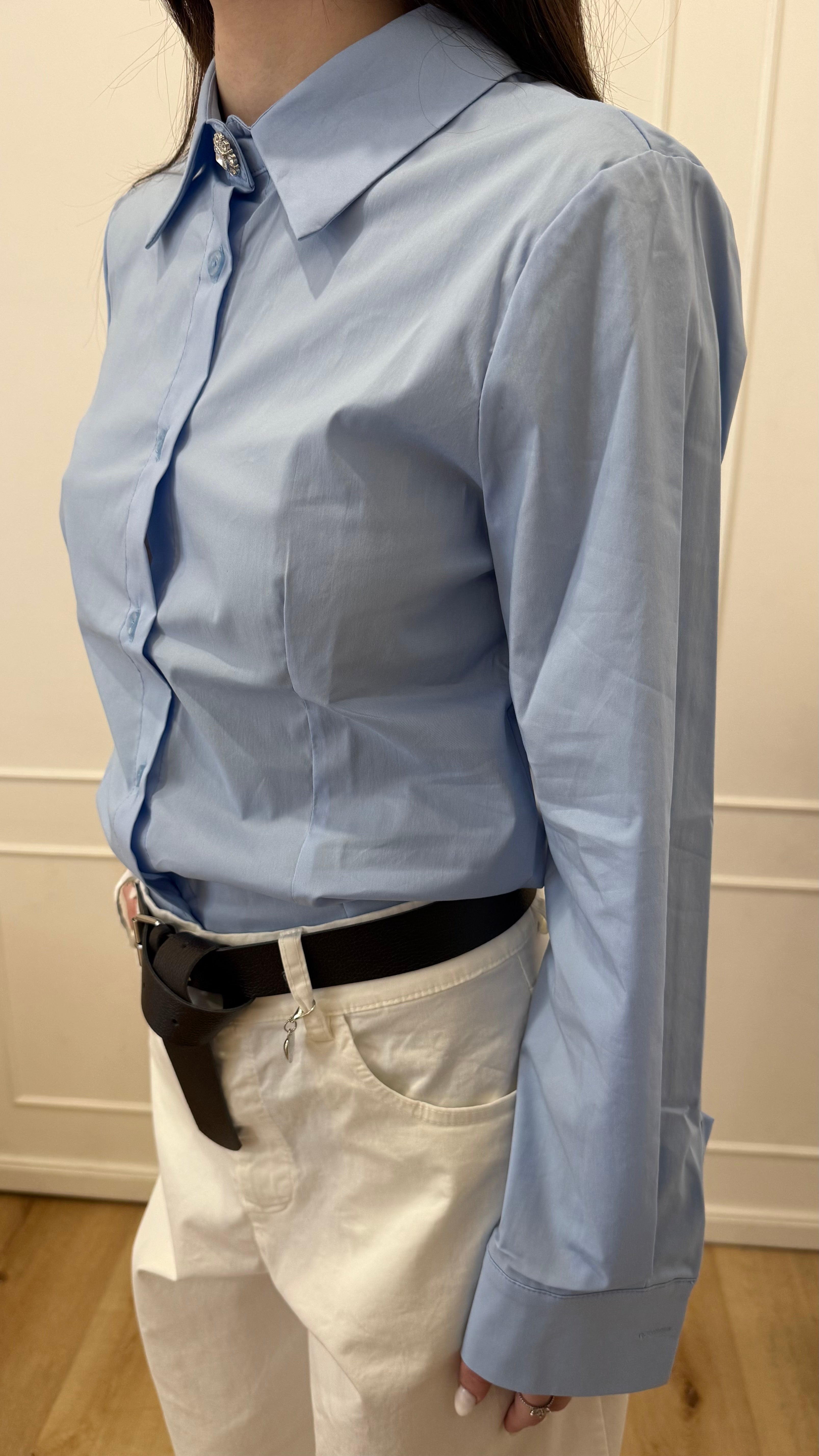 Camicia bottone gioiello celeste Susy Mix