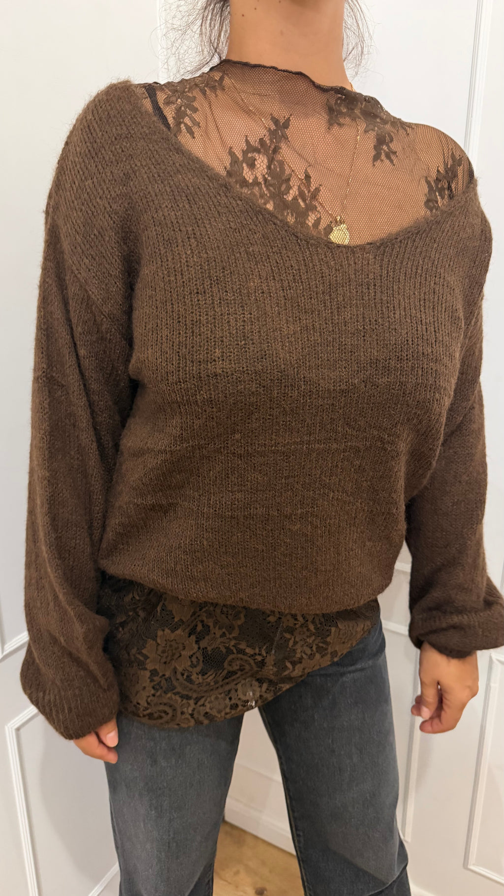Maglia V più pizzo moro Susy Mix