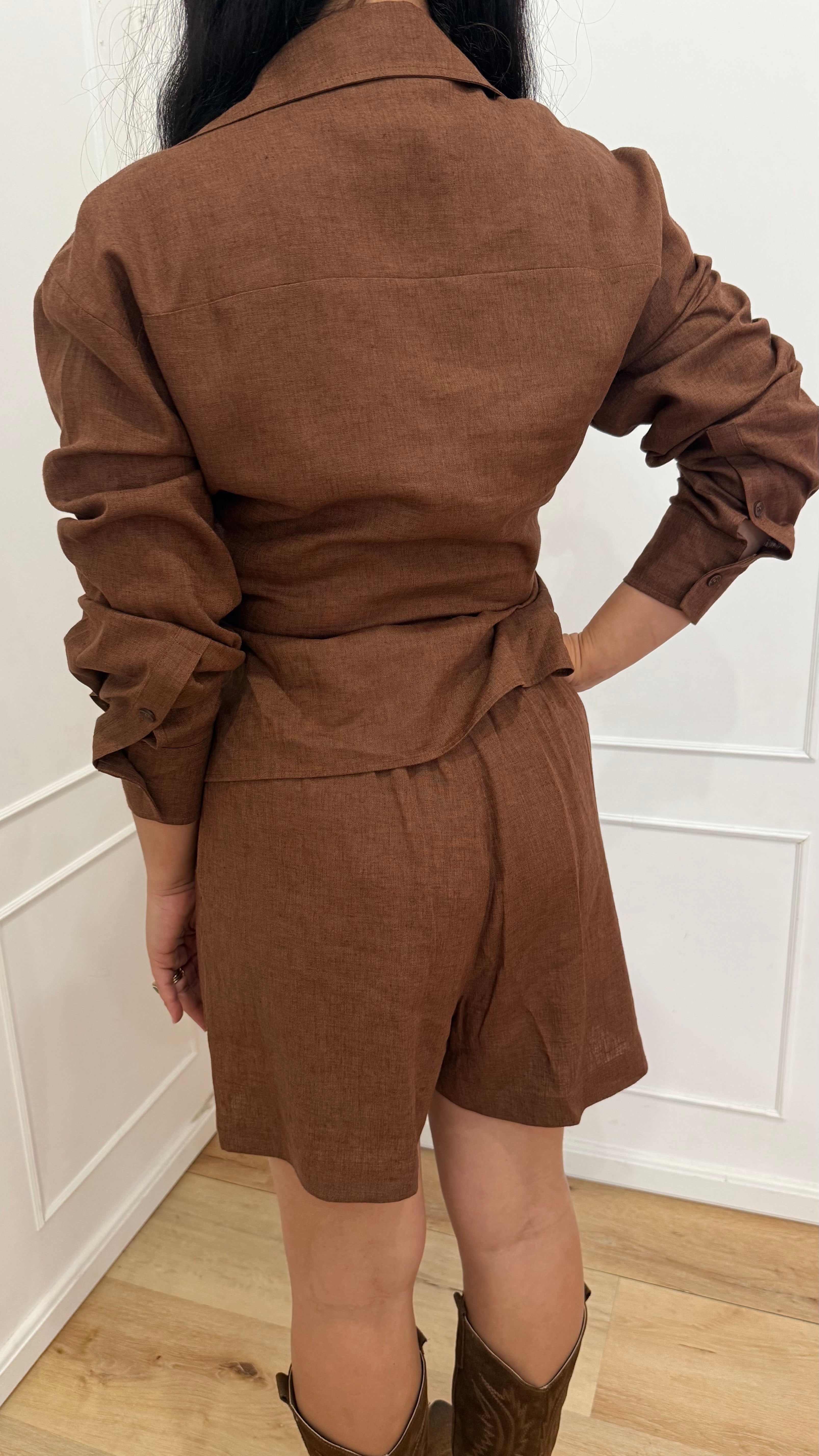 Camicia corta in lino con nodo moka Hinnominate