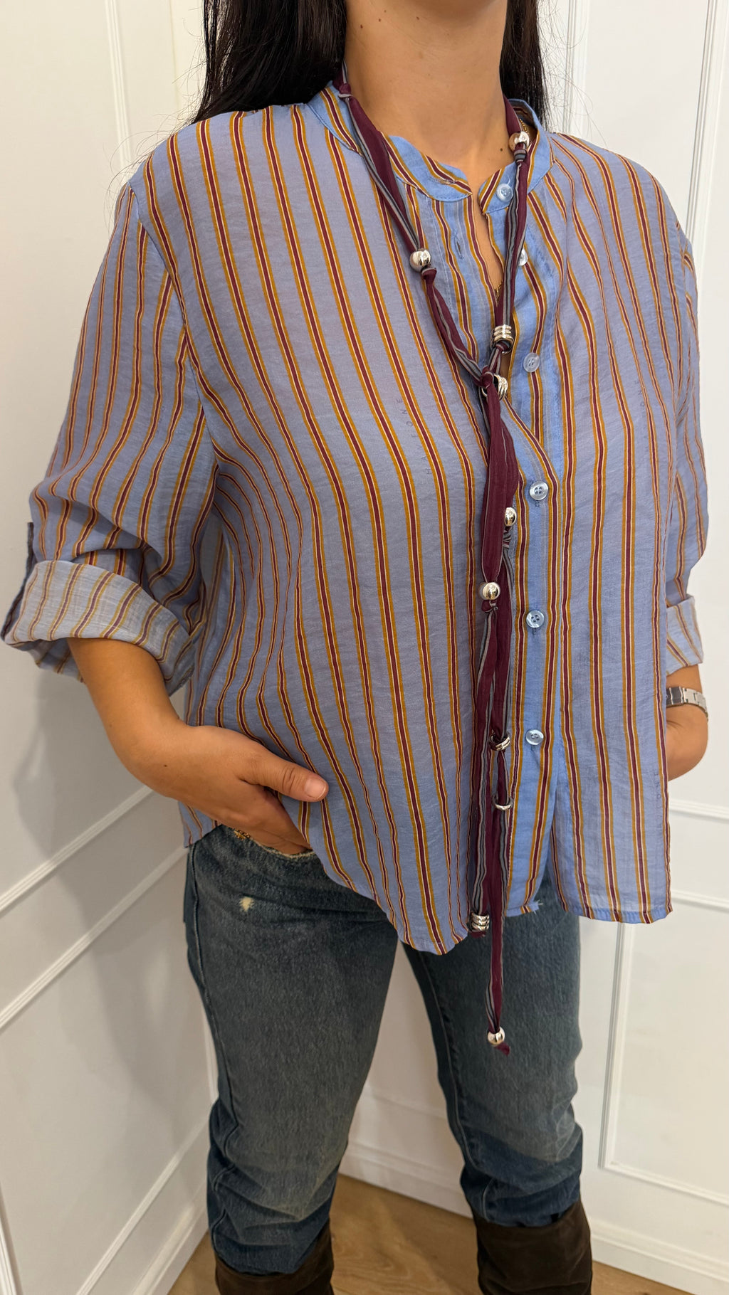 Camicia nomad con collana righe celeste Haveone