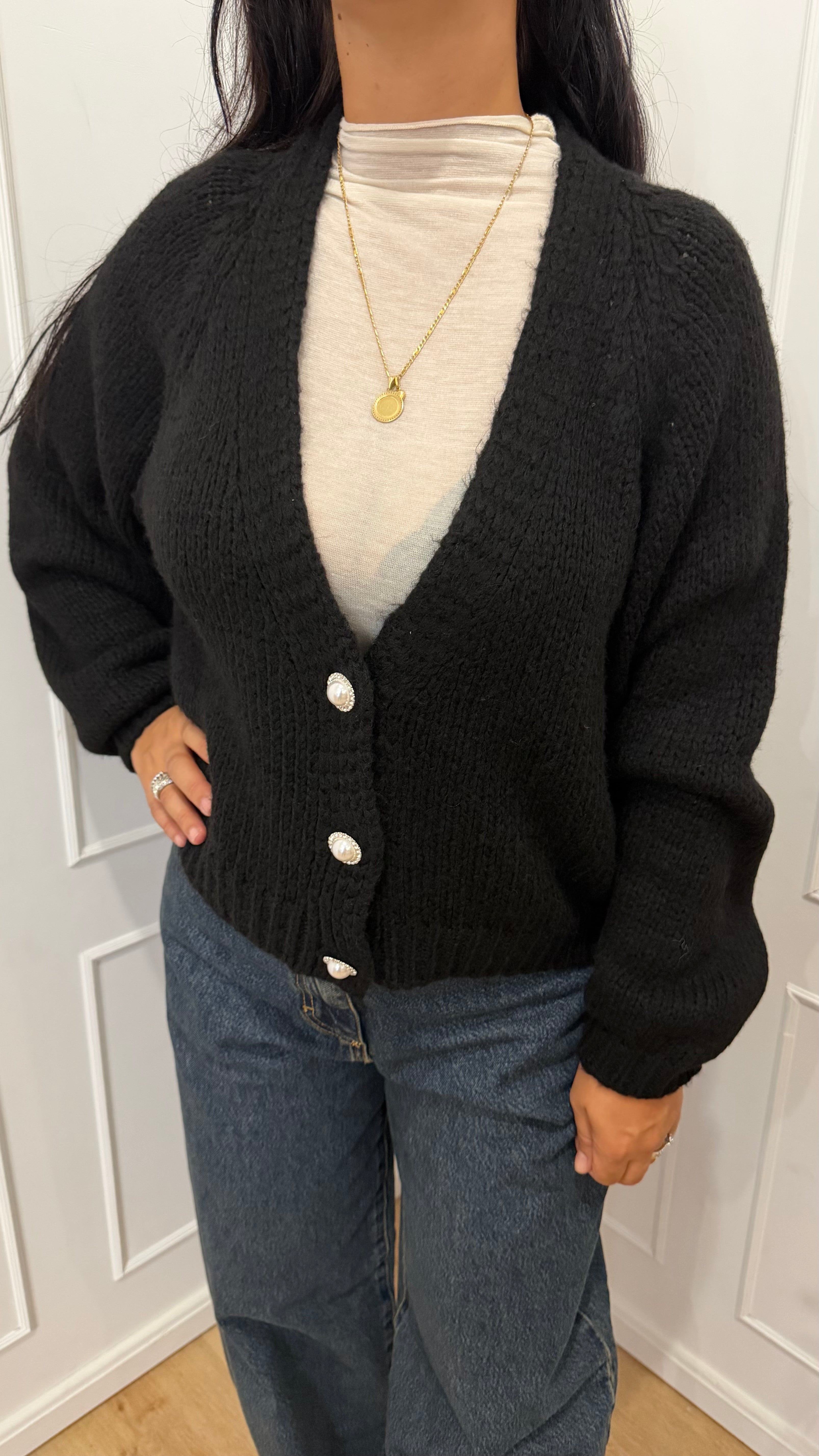 CARDIGAN BOTTONI GIOIELLO NERO - HAVEONE
