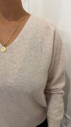 Maglia beige scollo a V lana/cashmere senza cuciture