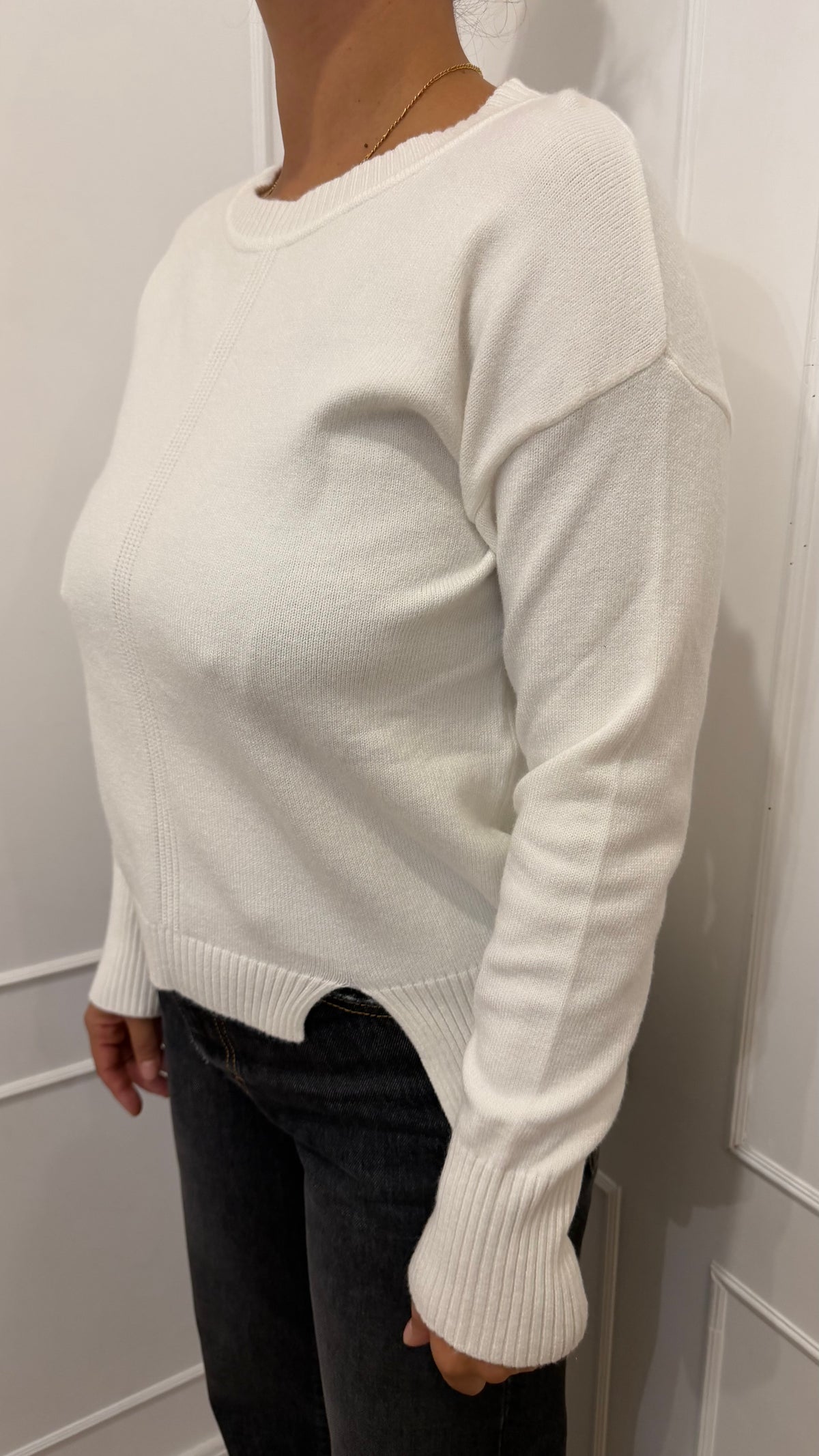 Maglia Paricollo con spacchetti viscosa panna Griffai