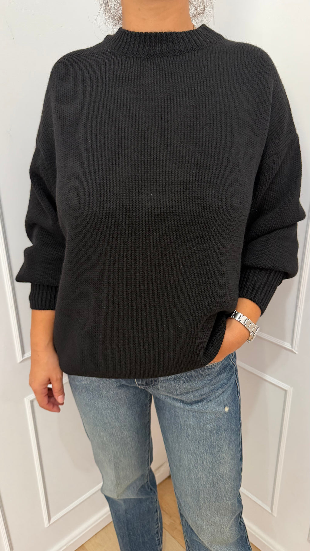 MAGLIA OVER GIROCOLLO E POLSI A SBUFFO NERO HAVEONE