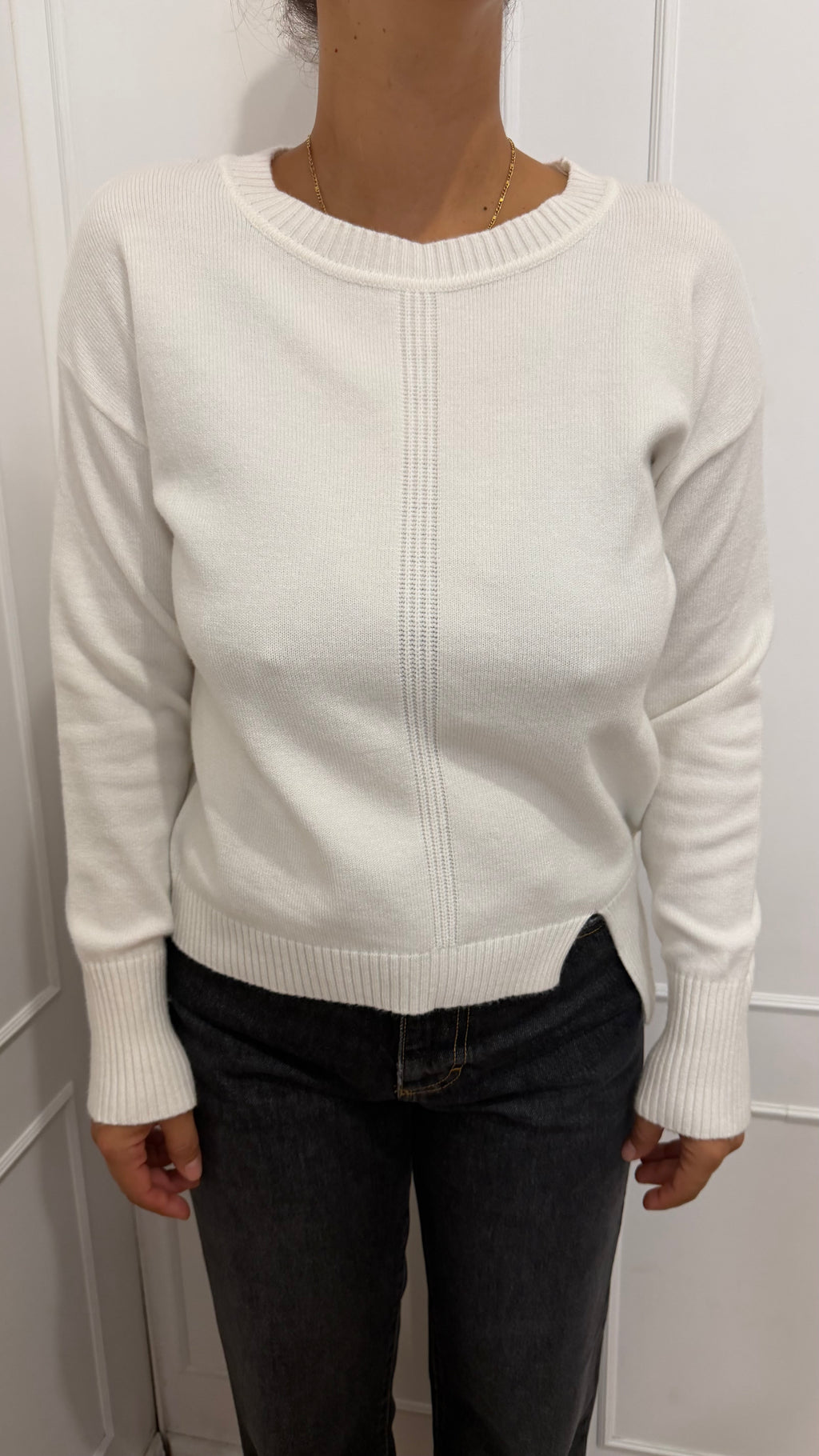 Maglia Paricollo con spacchetti viscosa panna Griffai