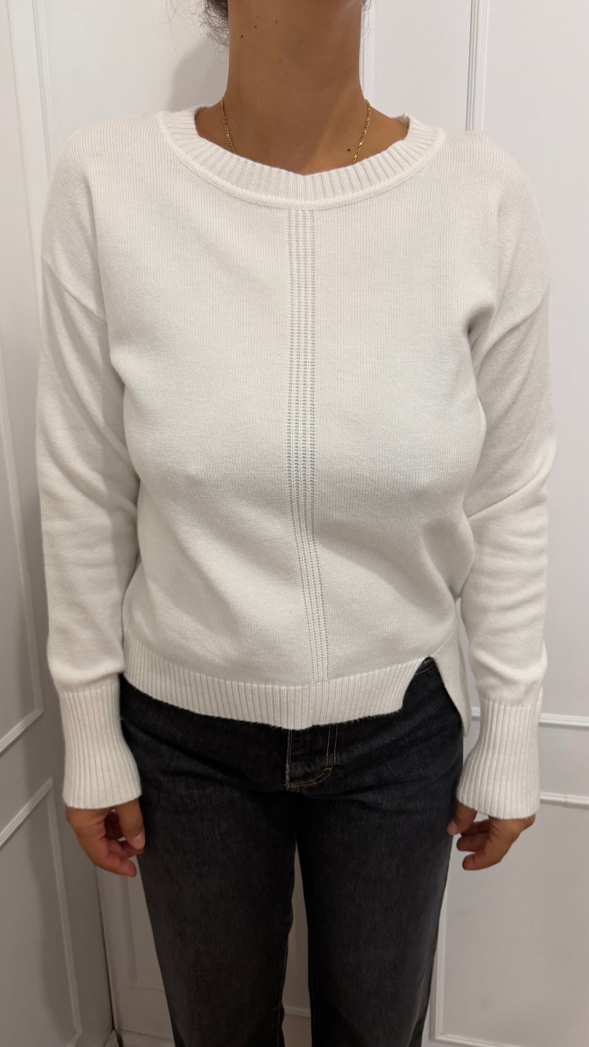 Maglia Paricollo con spacchetti viscosa panna Griffai
