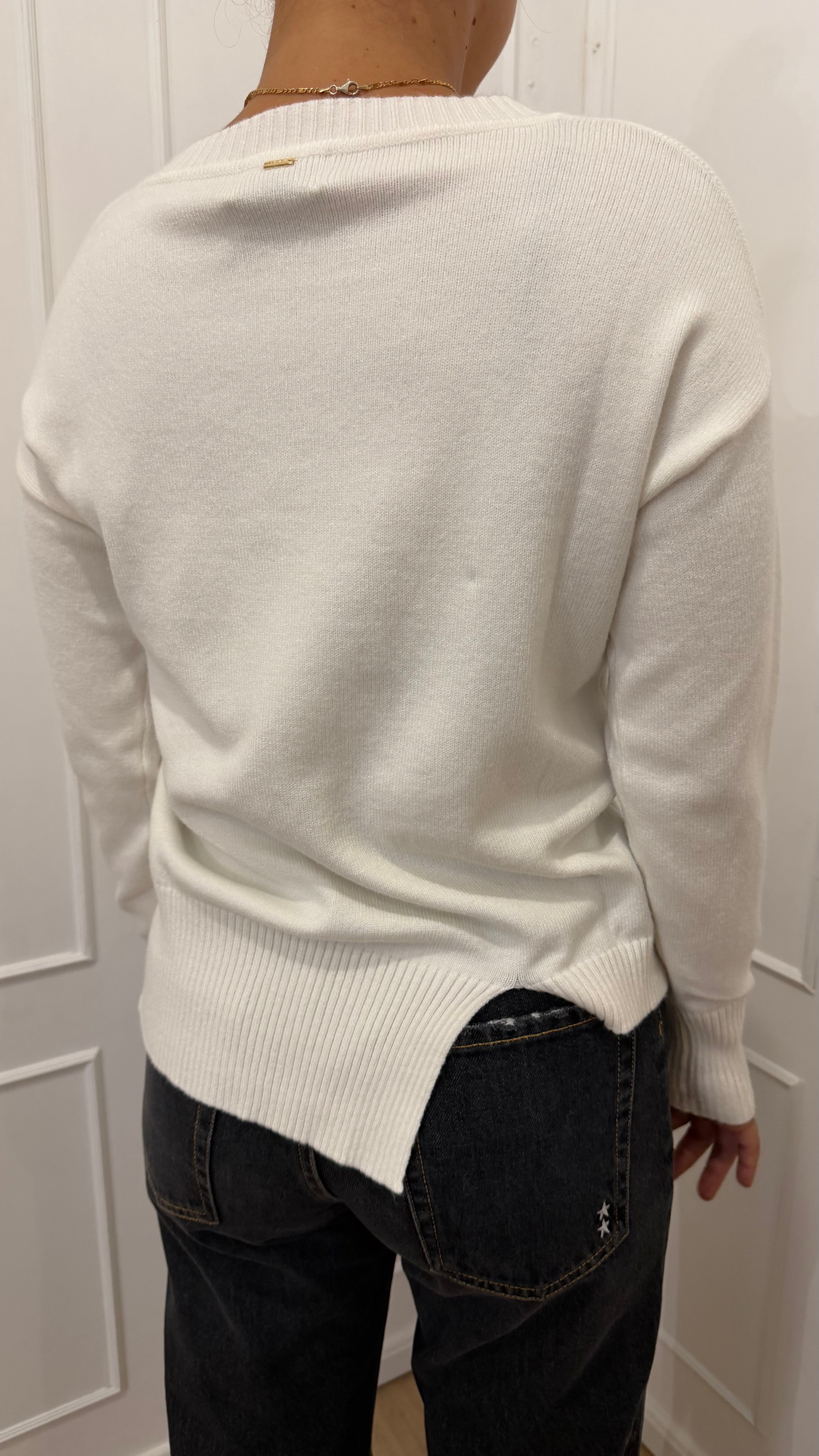 Maglia Paricollo con spacchetti viscosa panna Griffai