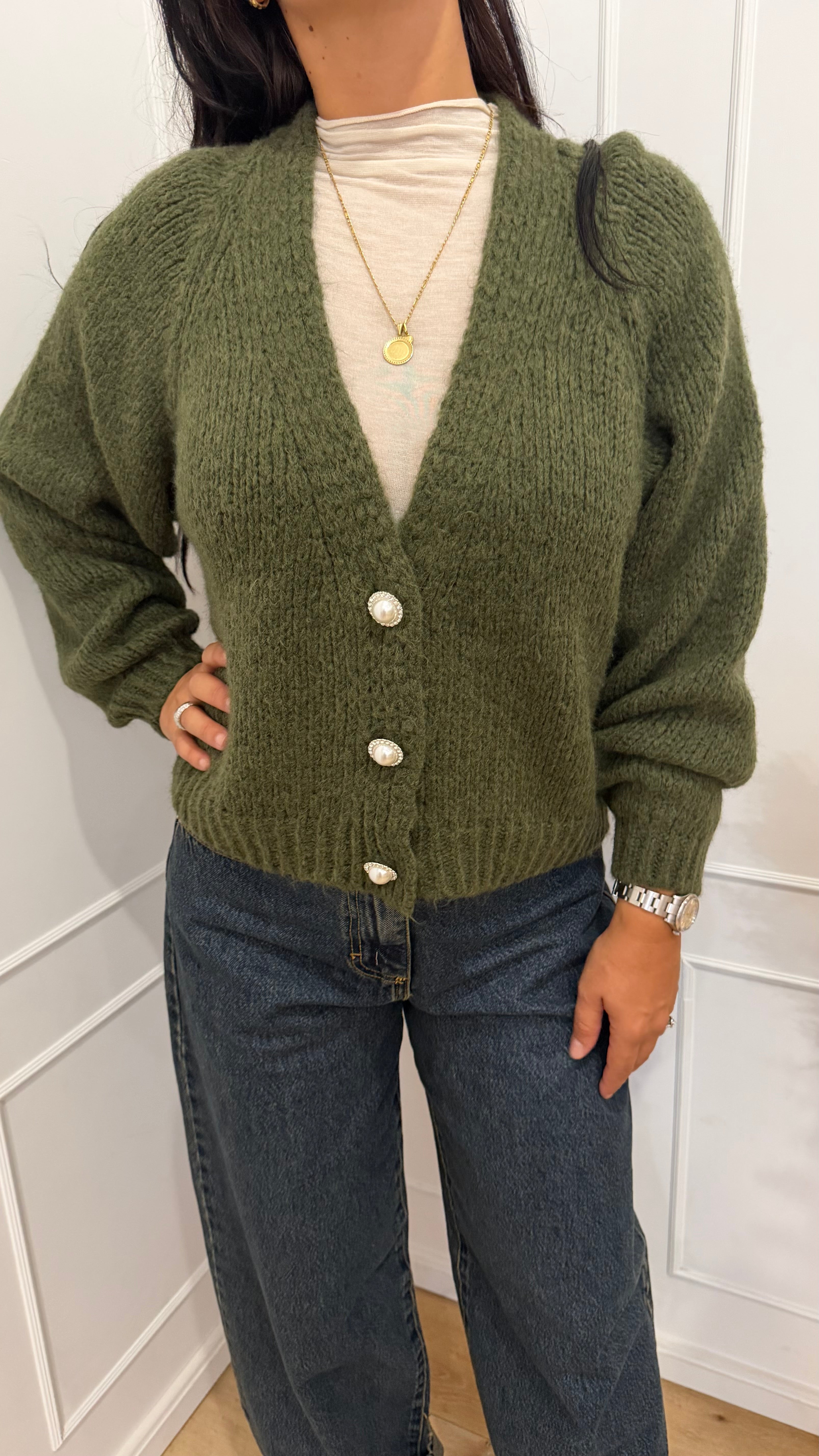 CARDIGAN BOTTONI GIOIELLO MILITARE HAVEONE