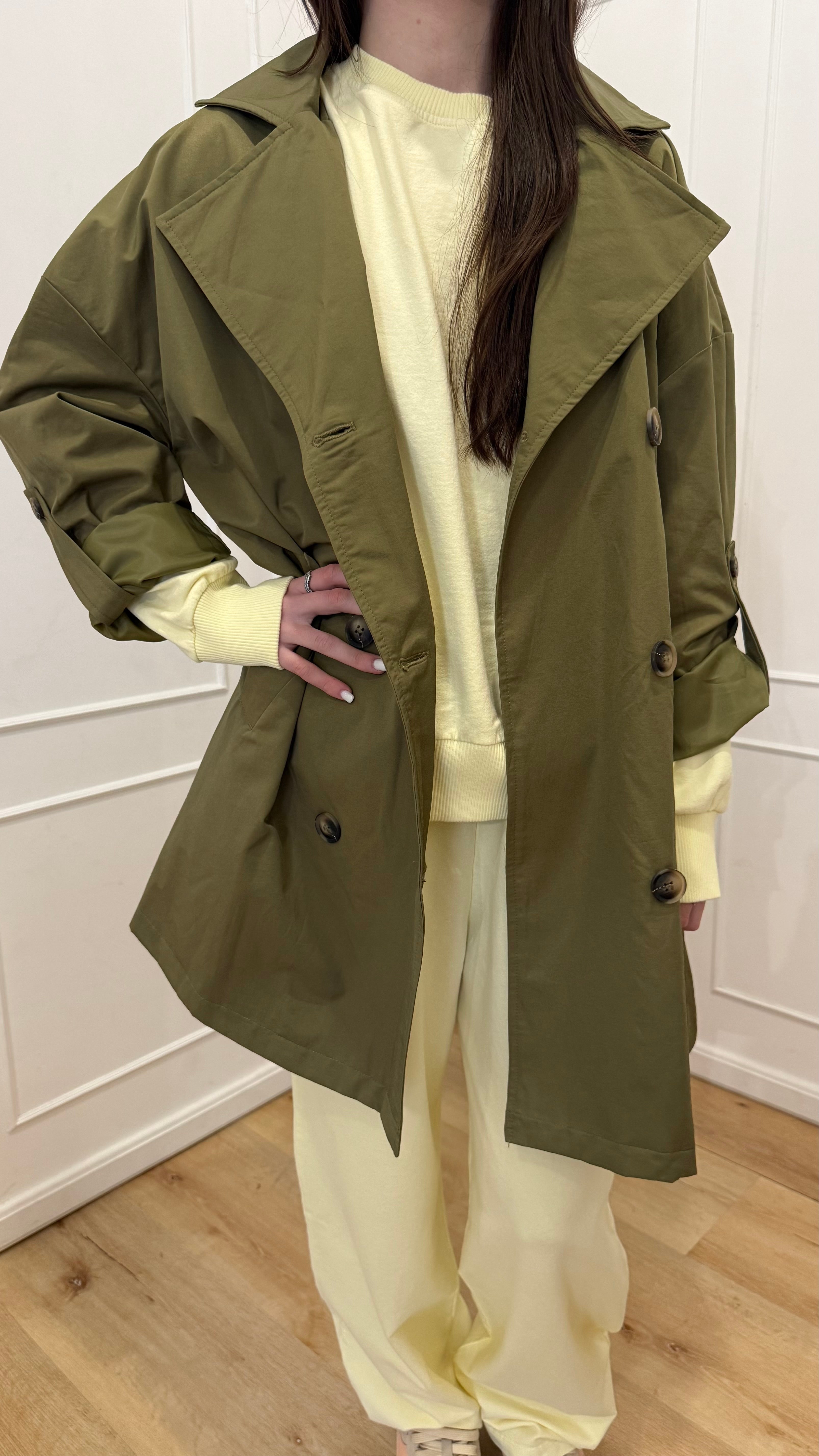 Trench verde militare doppiopetto Susy mix