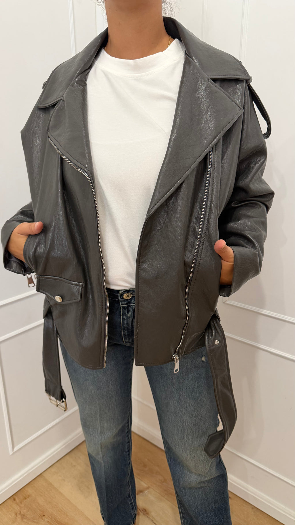 Chiodo con cintura grigio haveone