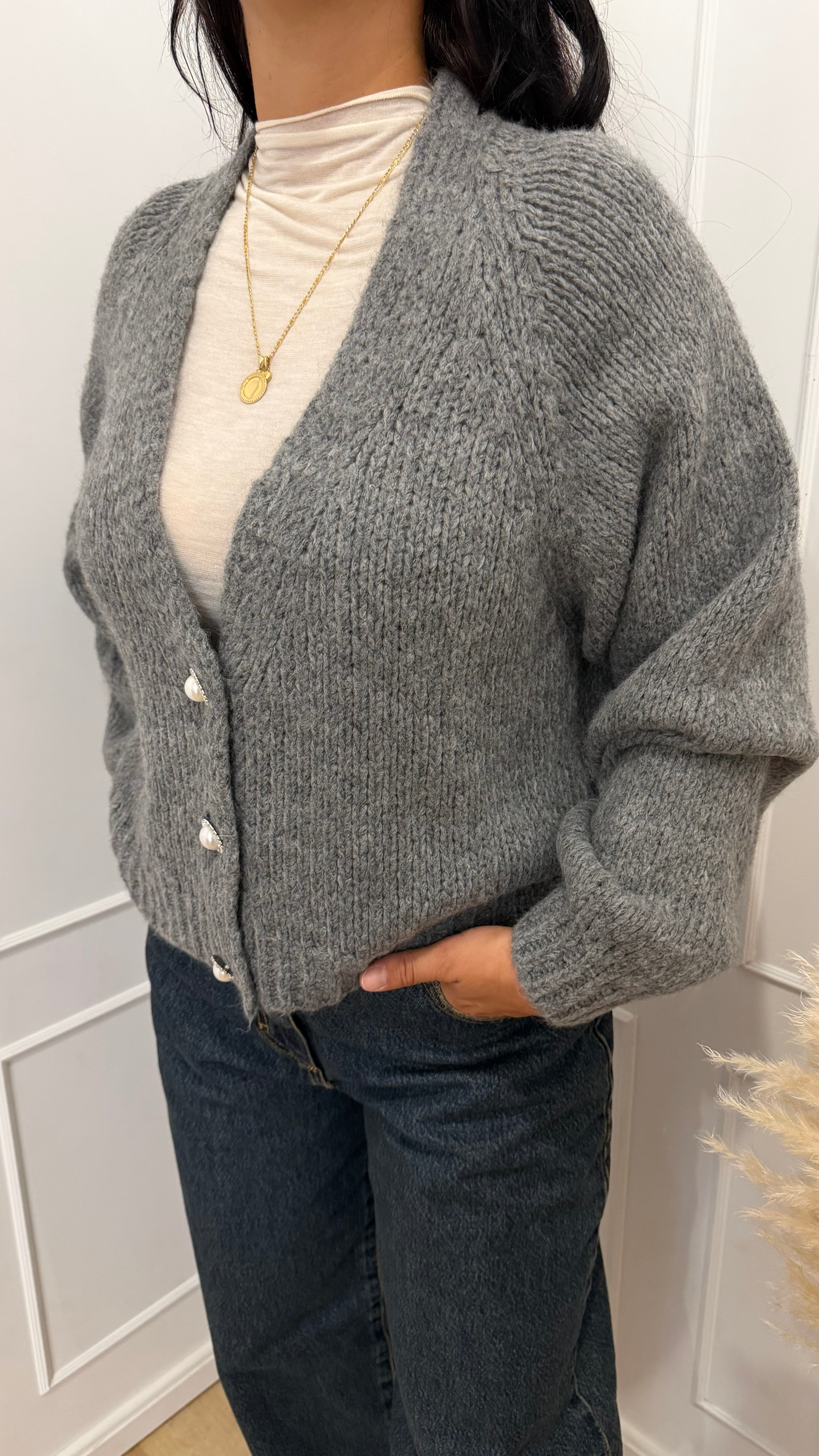 CARDIGAN BOTTONI GIOIELLO GRIGIO SCURO HAVEONE