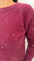 Paricollo bordeaux effetto pelo con strass Griffai