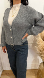 CARDIGAN BOTTONI GIOIELLO GRIGIO SCURO HAVEONE