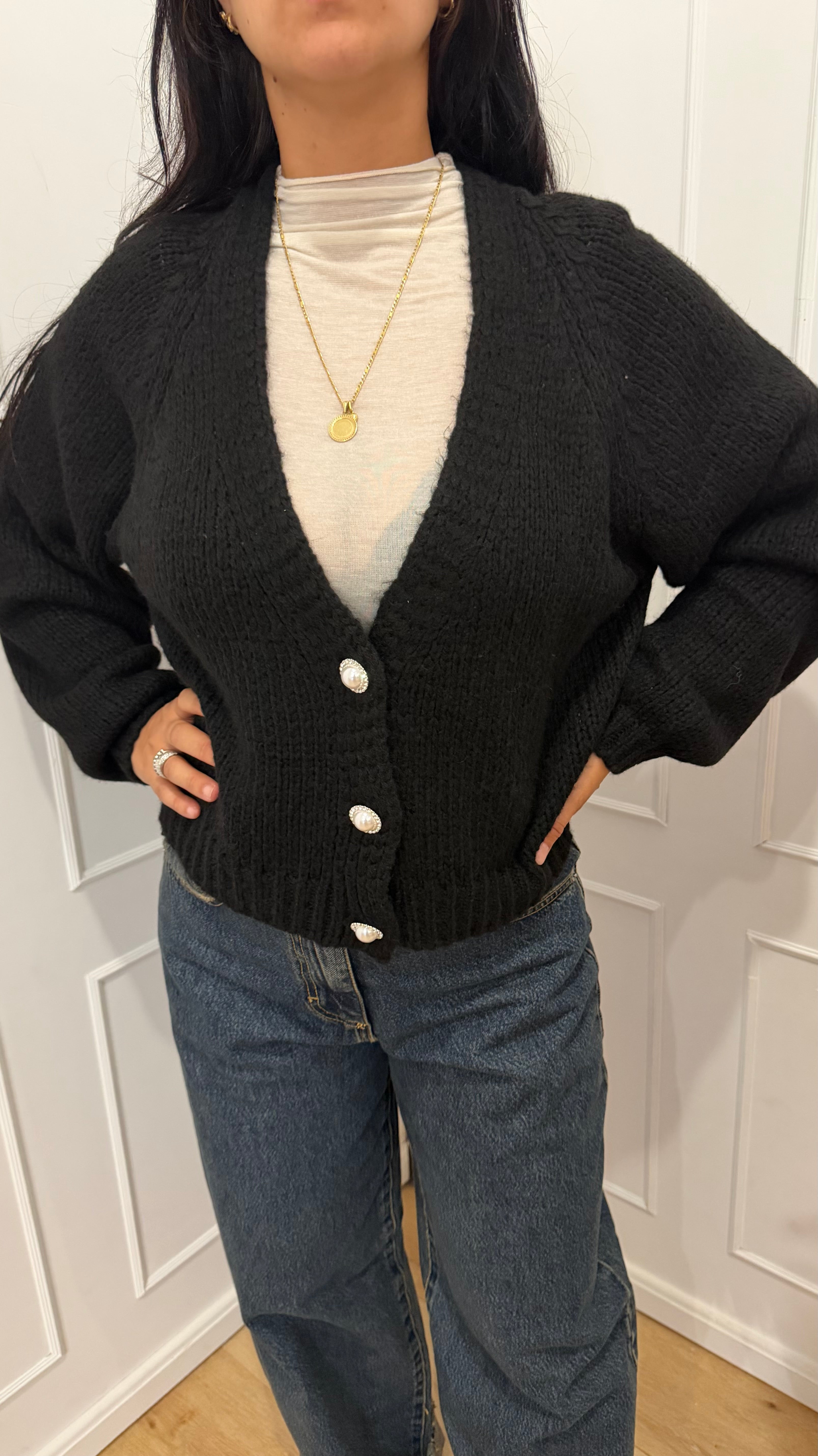 CARDIGAN BOTTONI GIOIELLO NERO - HAVEONE