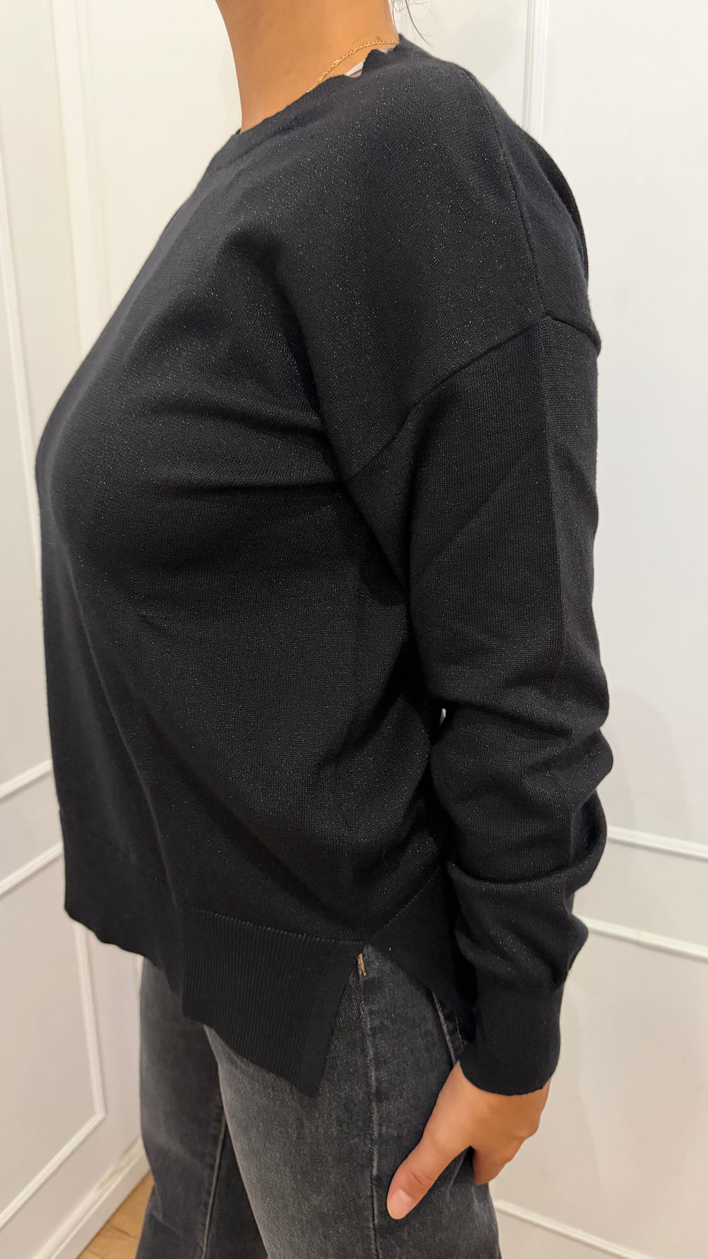 Maglia paricollo over lurex nero griffai