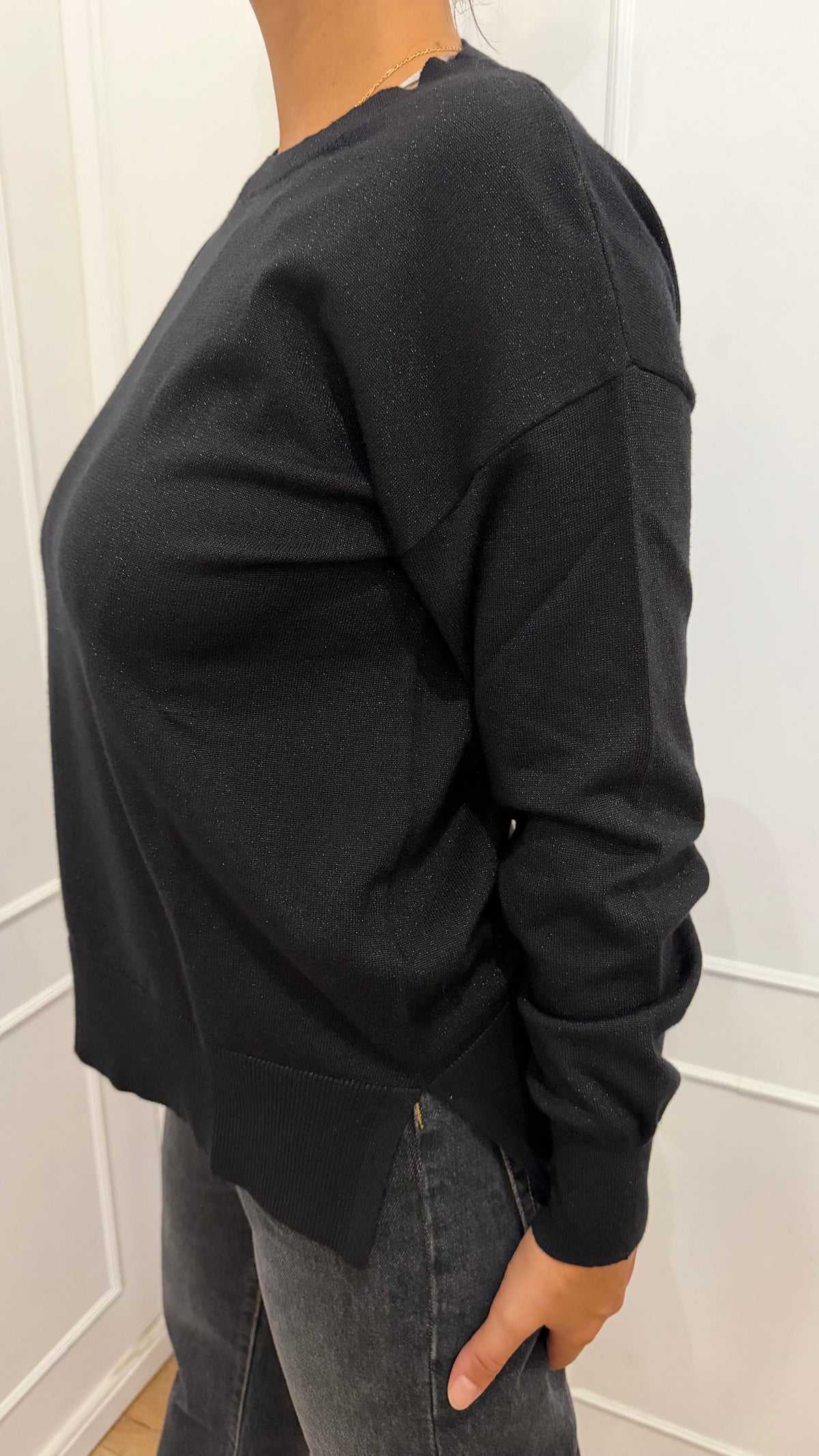 Maglia paricollo over lurex nero griffai