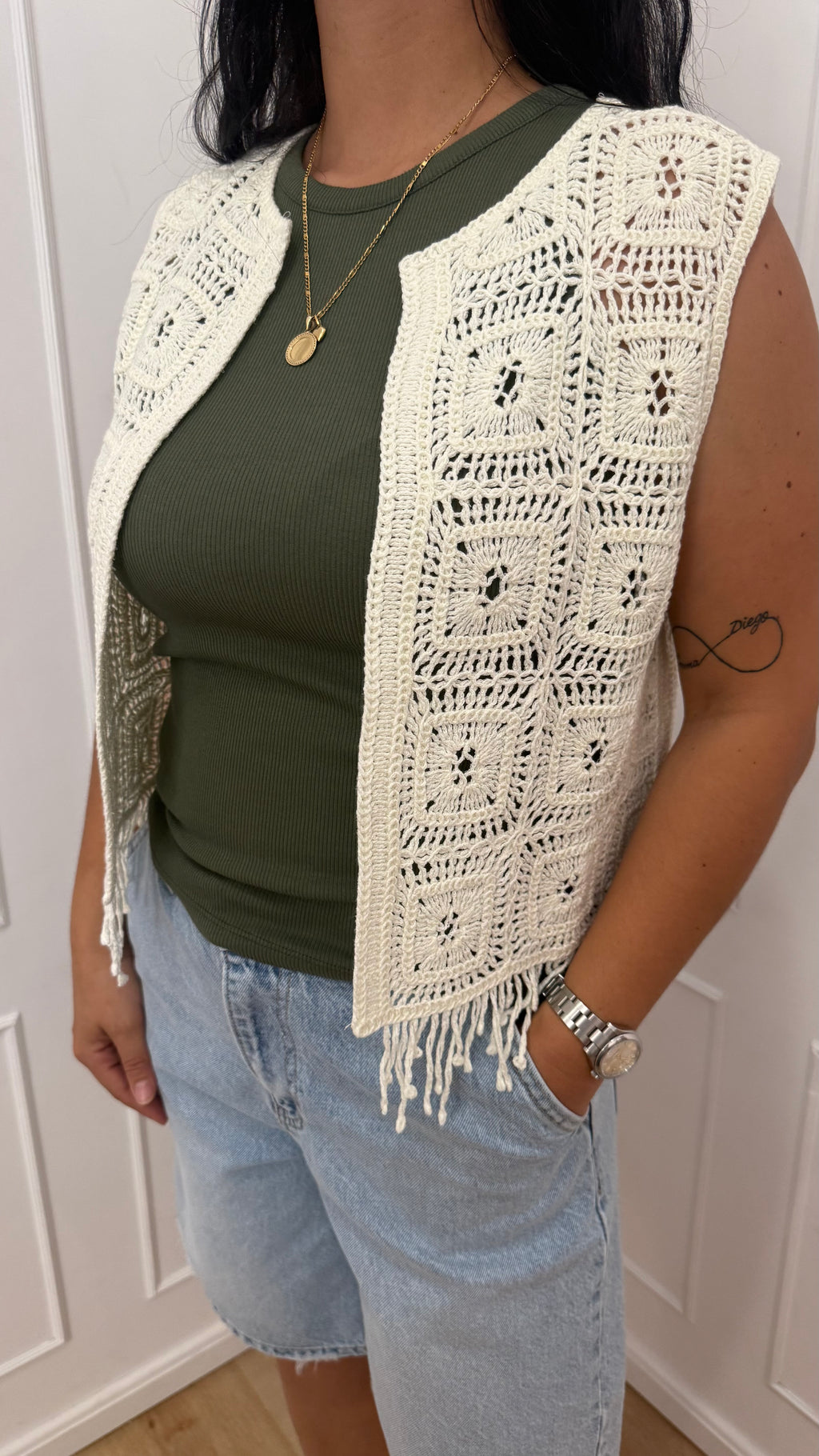 Gilet crochet panna vicolo