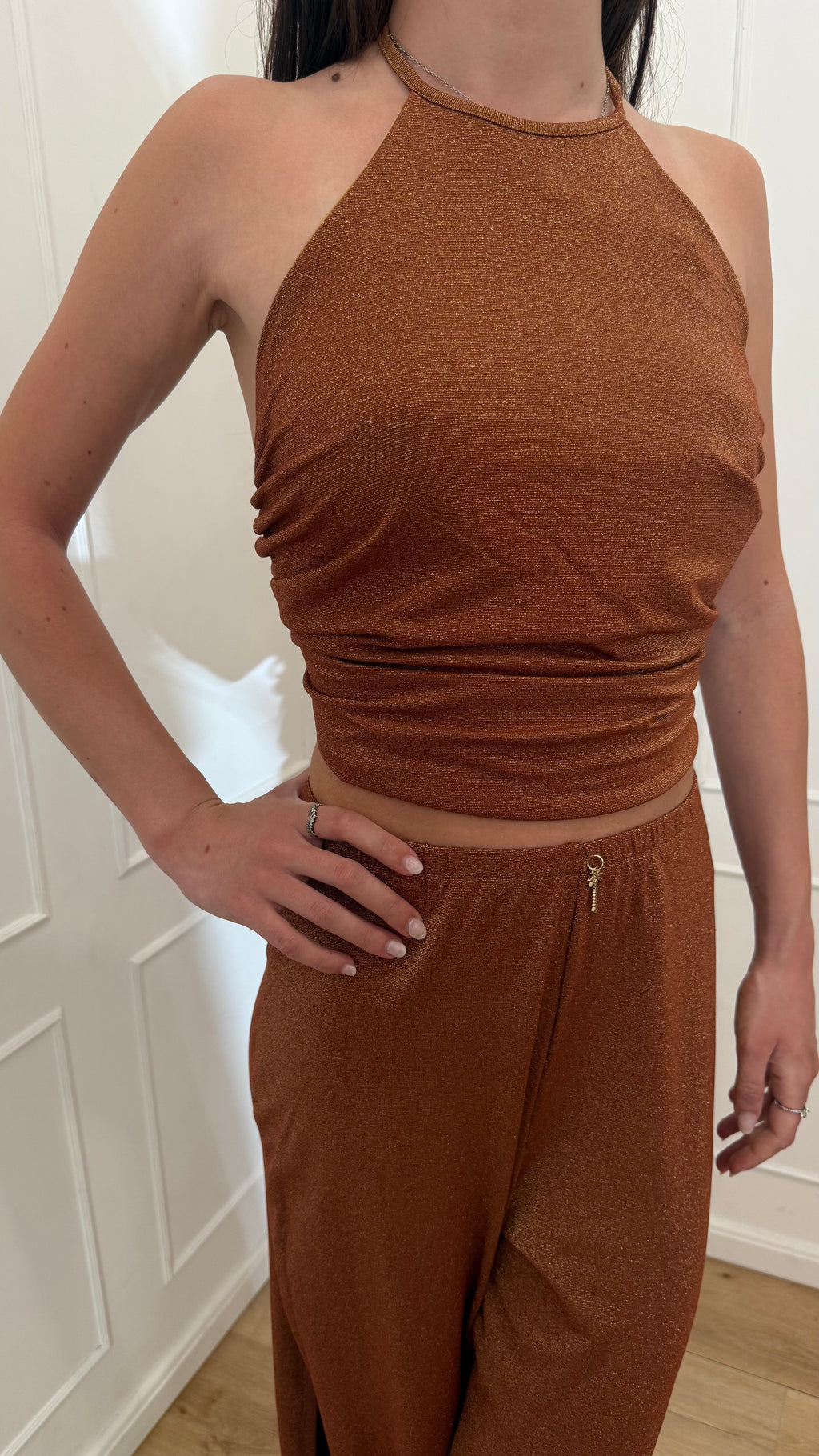 Crop top in maglia rigata lurex Cotazur