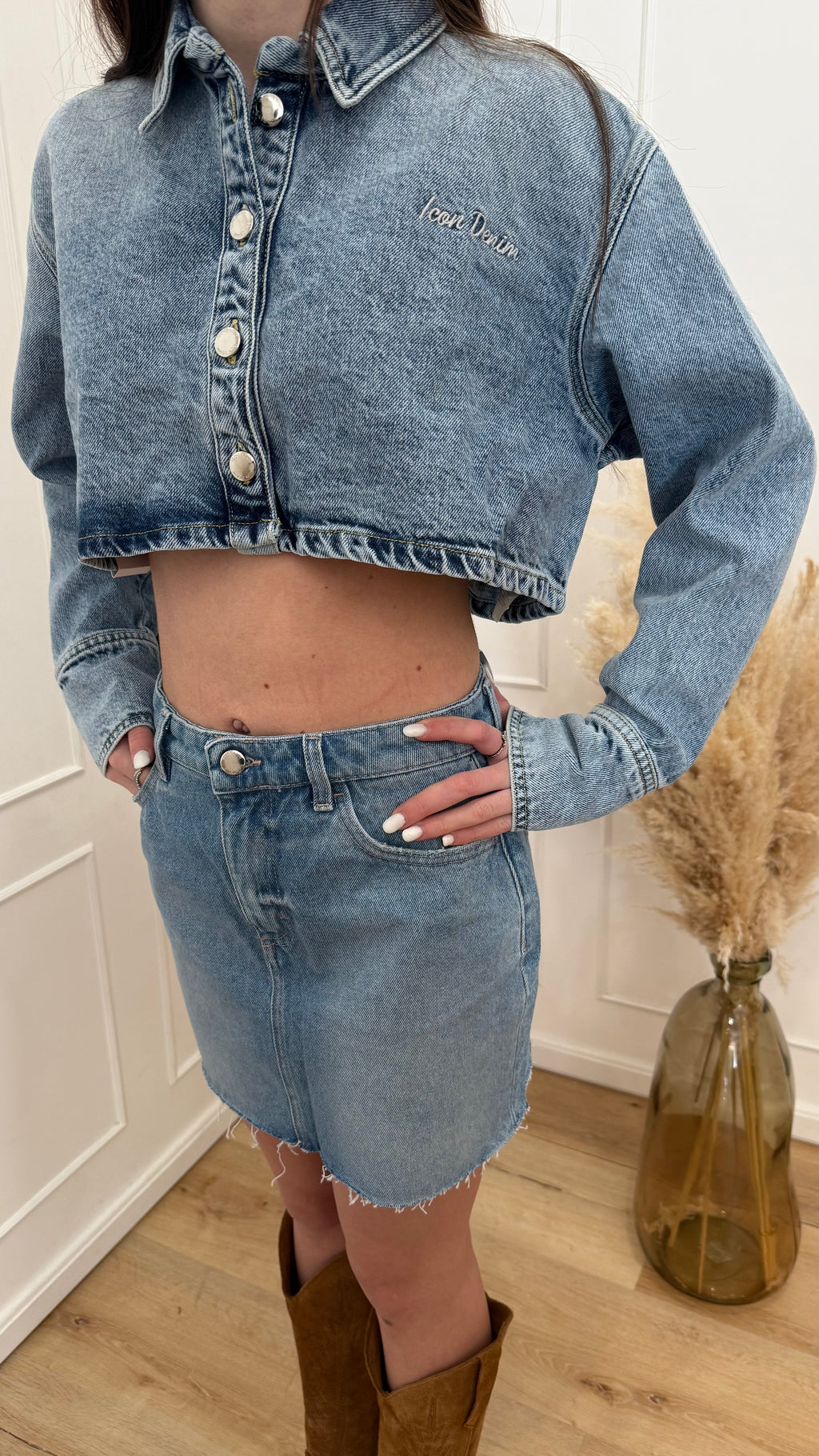 Camicia crop amber icon denim