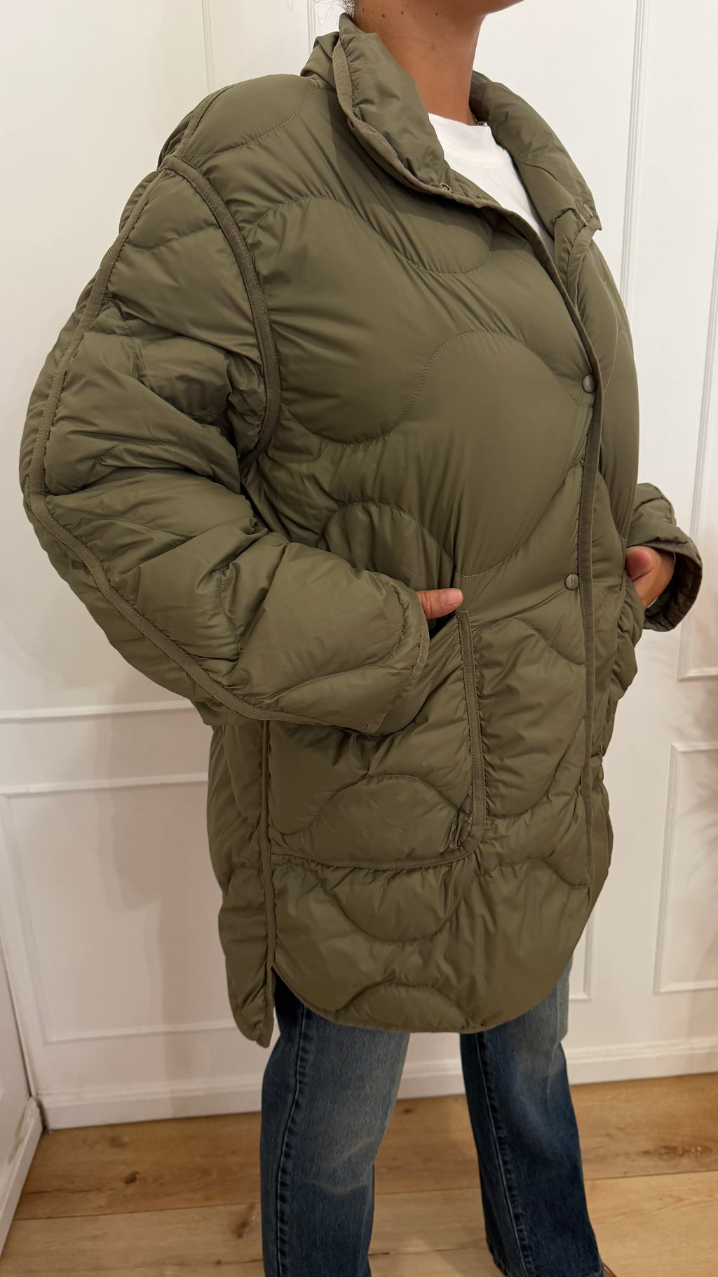 Piumino midi con impunture verde militare Haveone