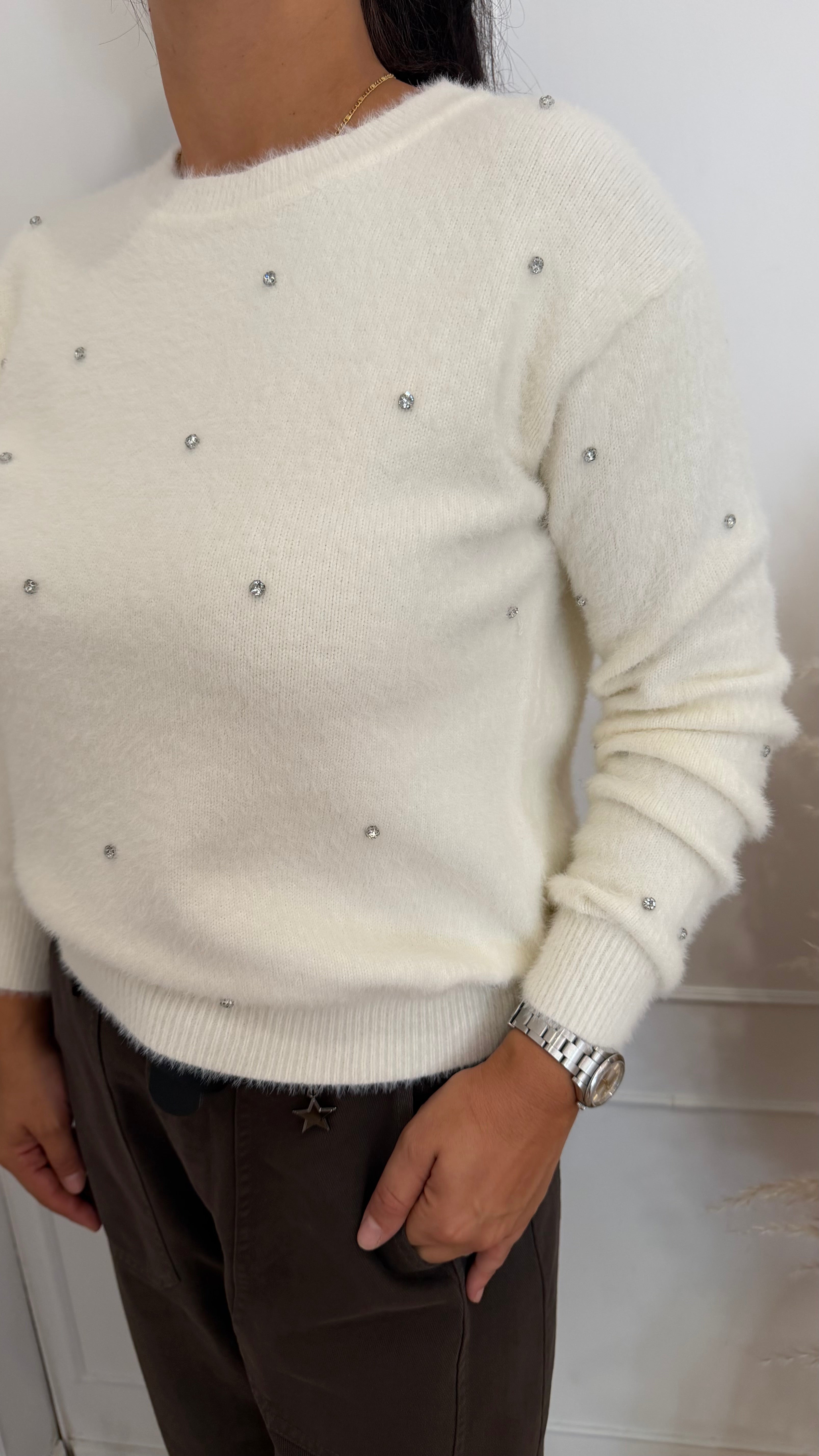 Paricollo panna effetto pelo con strass Griffai