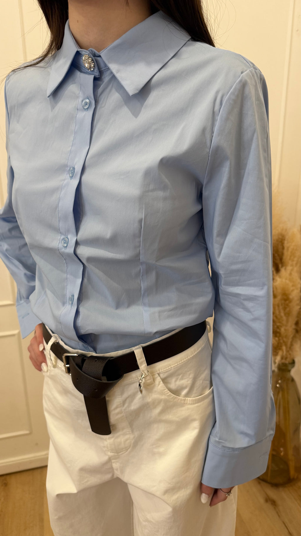 Camicia bottone gioiello celeste Susy Mix