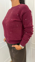 Paricollo bordeaux effetto pelo con strass Griffai