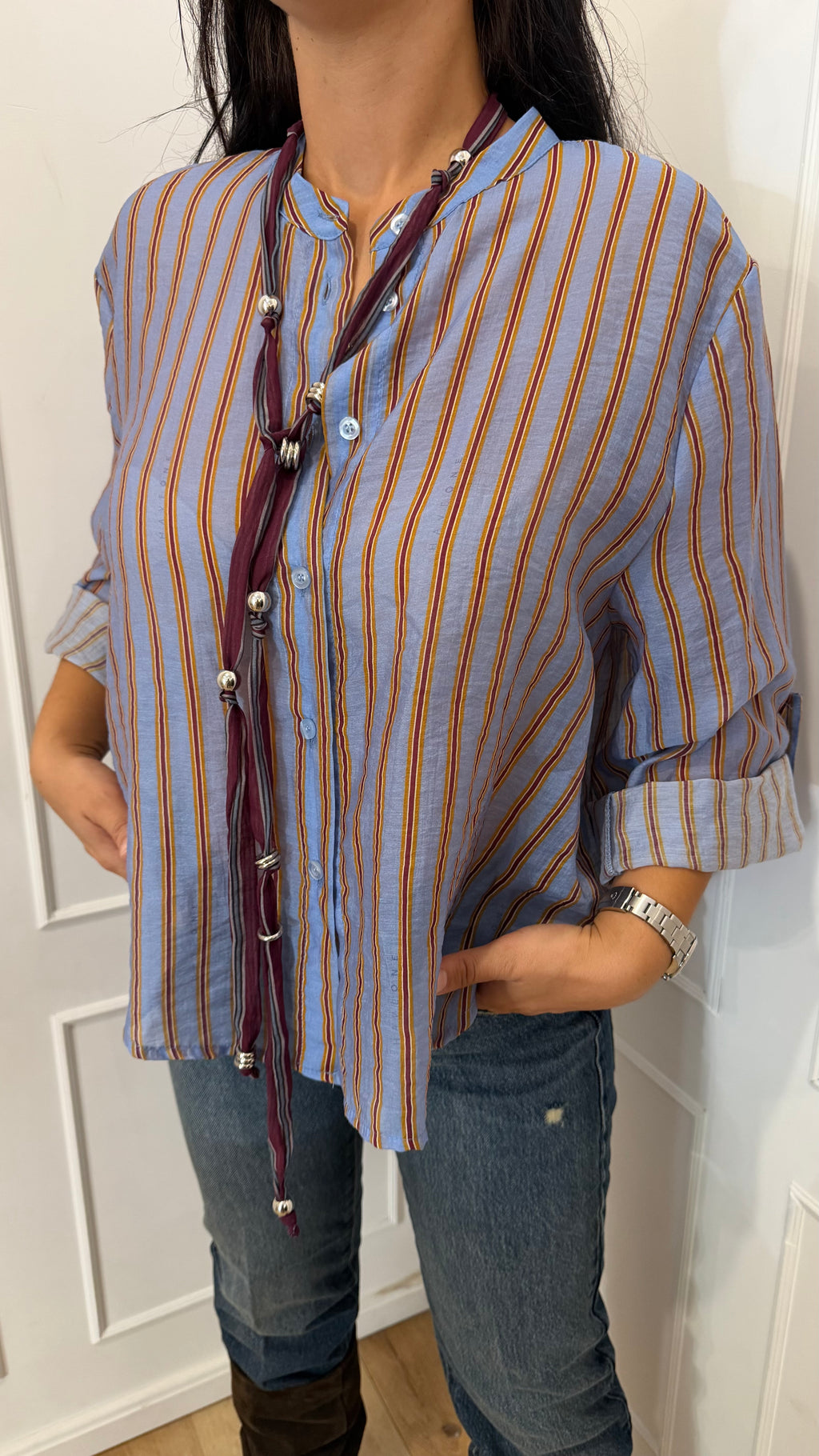 Camicia nomad con collana righe celeste Haveone
