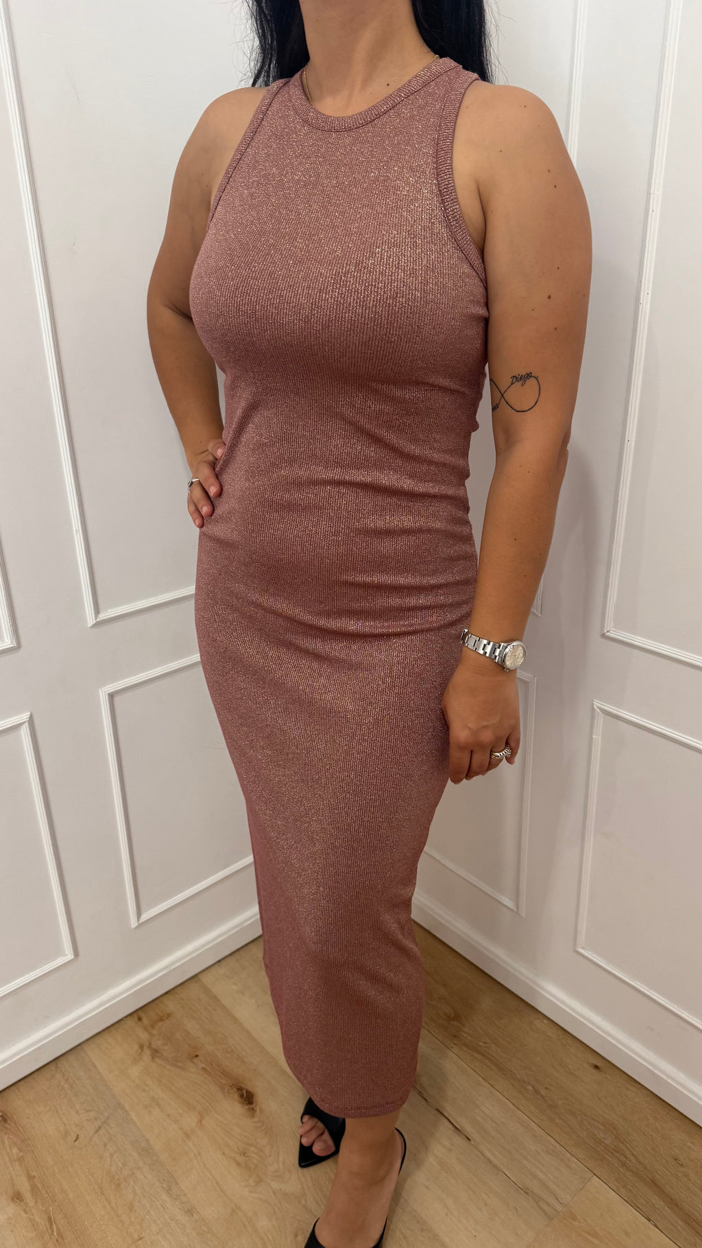 Abito lurex midi rosa gold vicolo