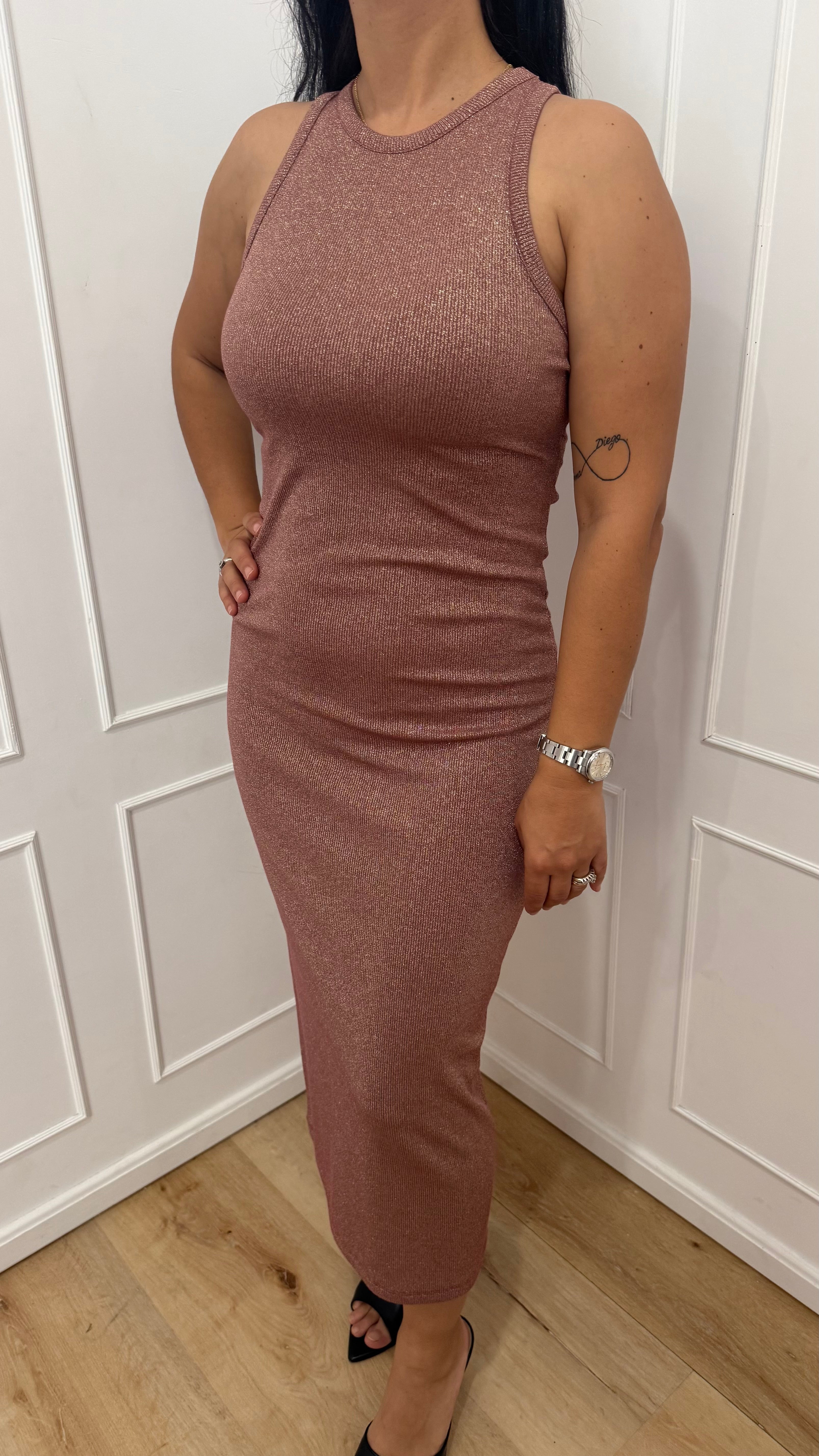 Abito lurex midi rosa gold vicolo