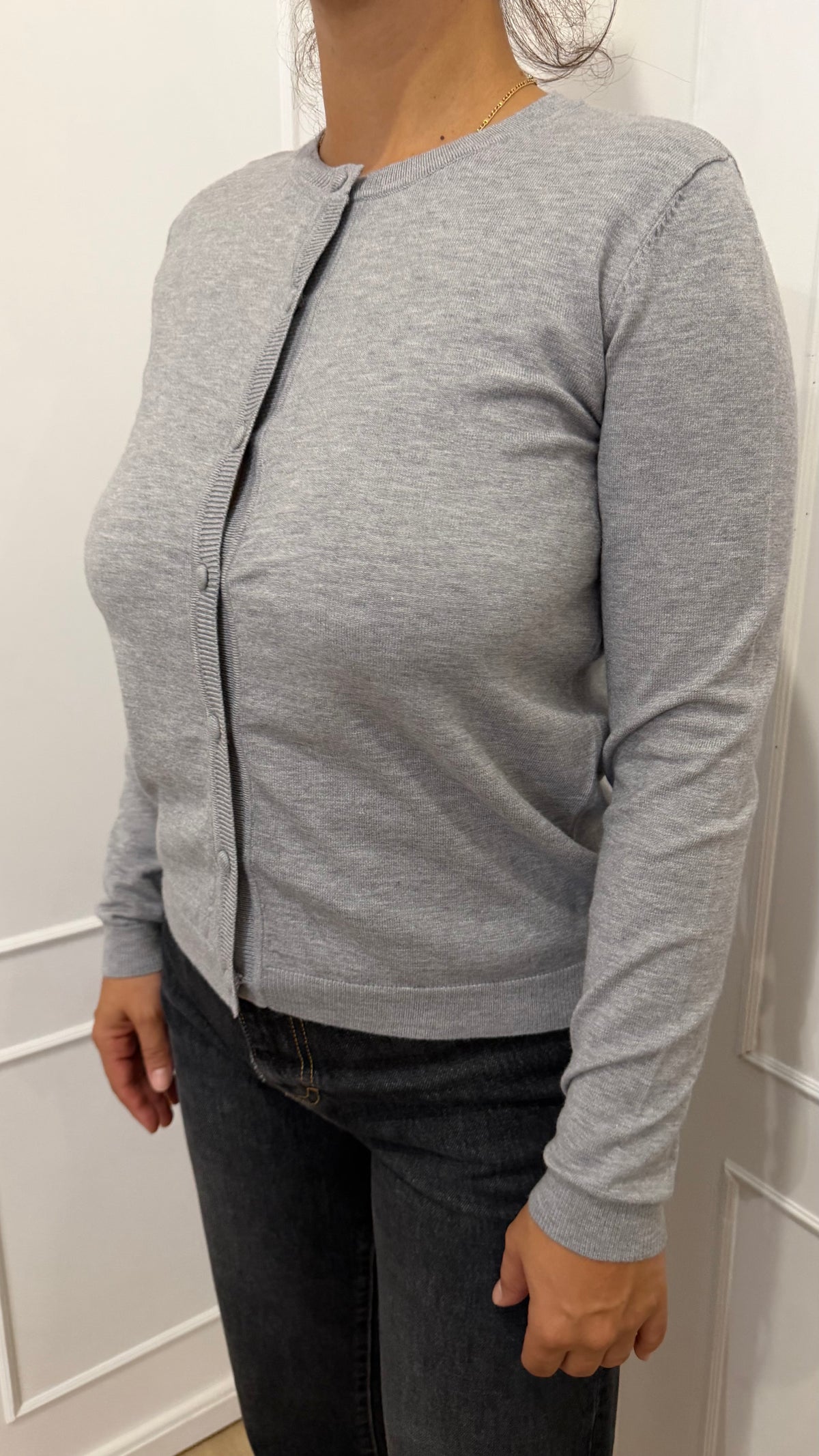 Cardigan paricollo perla basico in viscosa